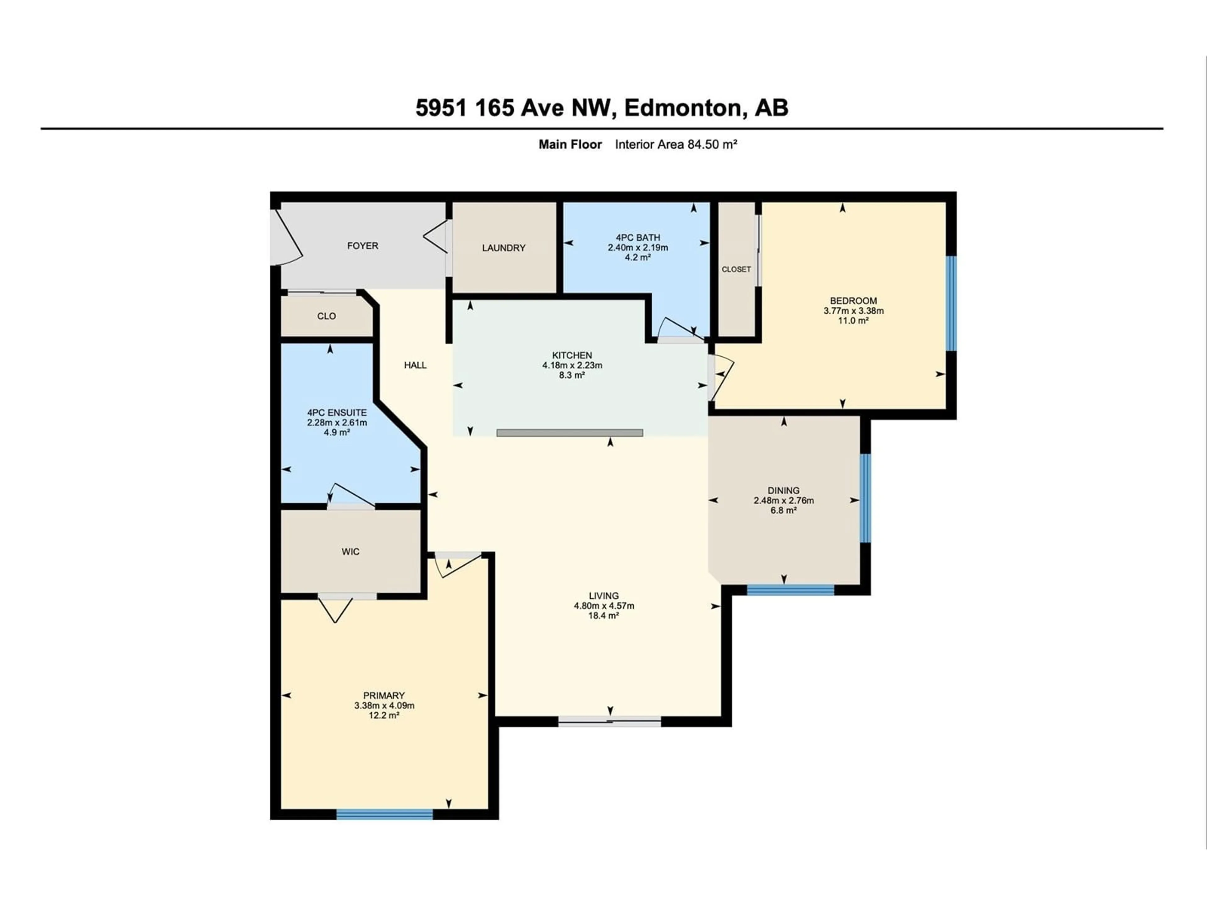 Floor plan for #418 5951 165 AV NW, Edmonton Alberta T5Y0J6