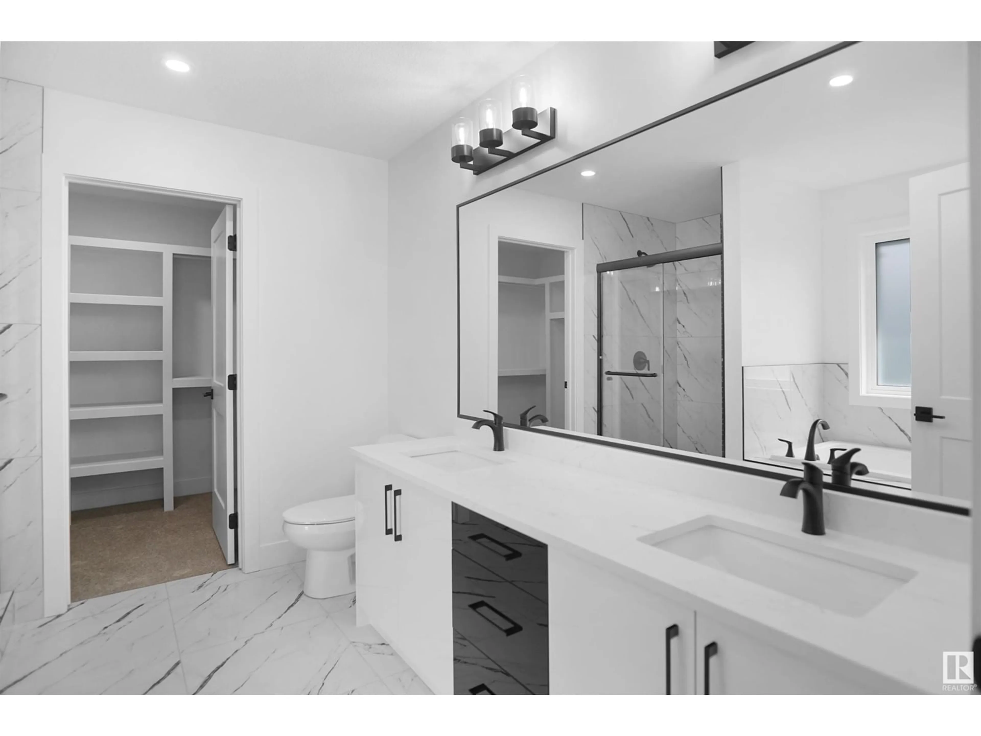 Contemporary bathroom, wood floors for 3235 4 ST NW, Edmonton Alberta T6T1J2