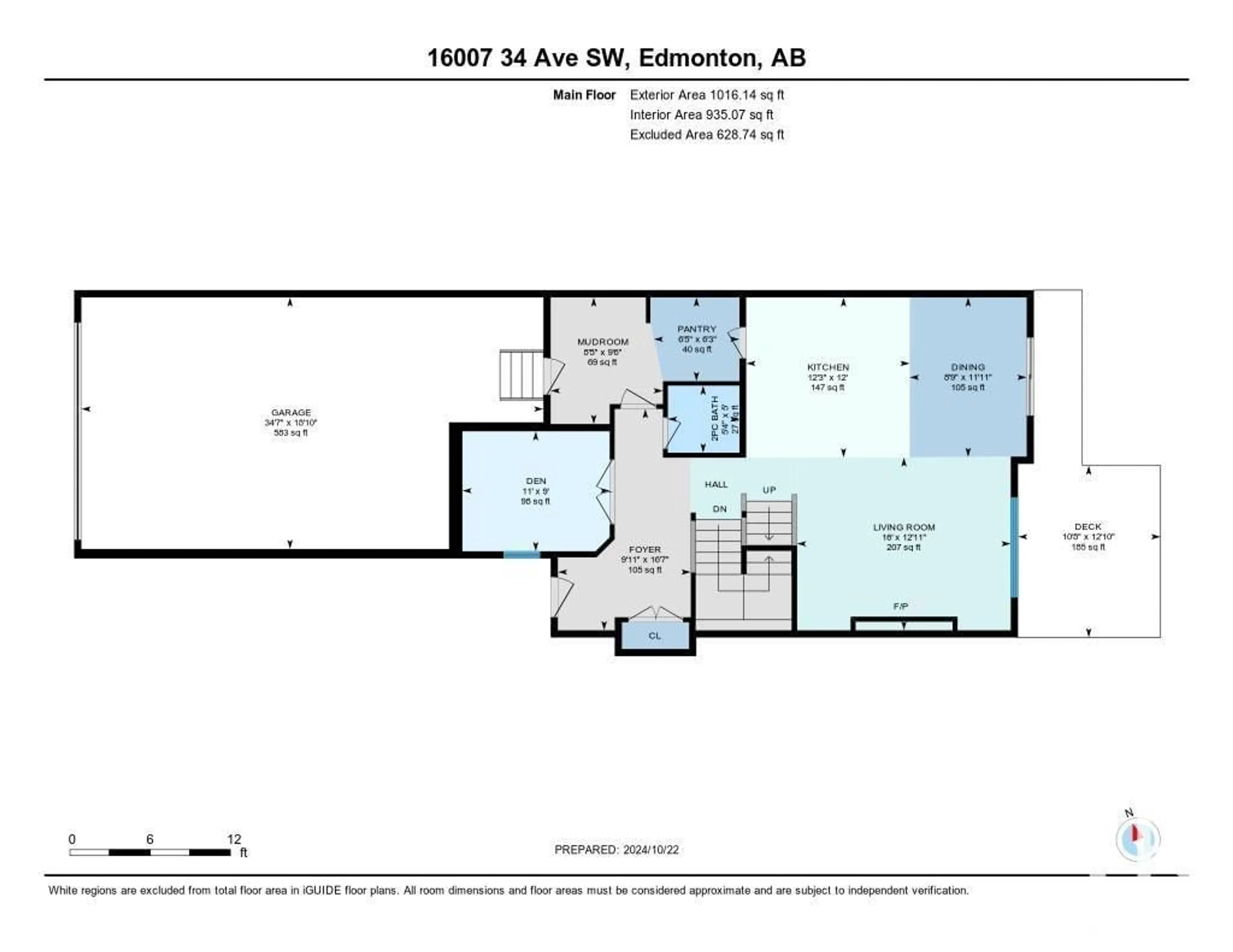 Floor plan for 16007 34 AV SW, Edmonton Alberta T6W4V7