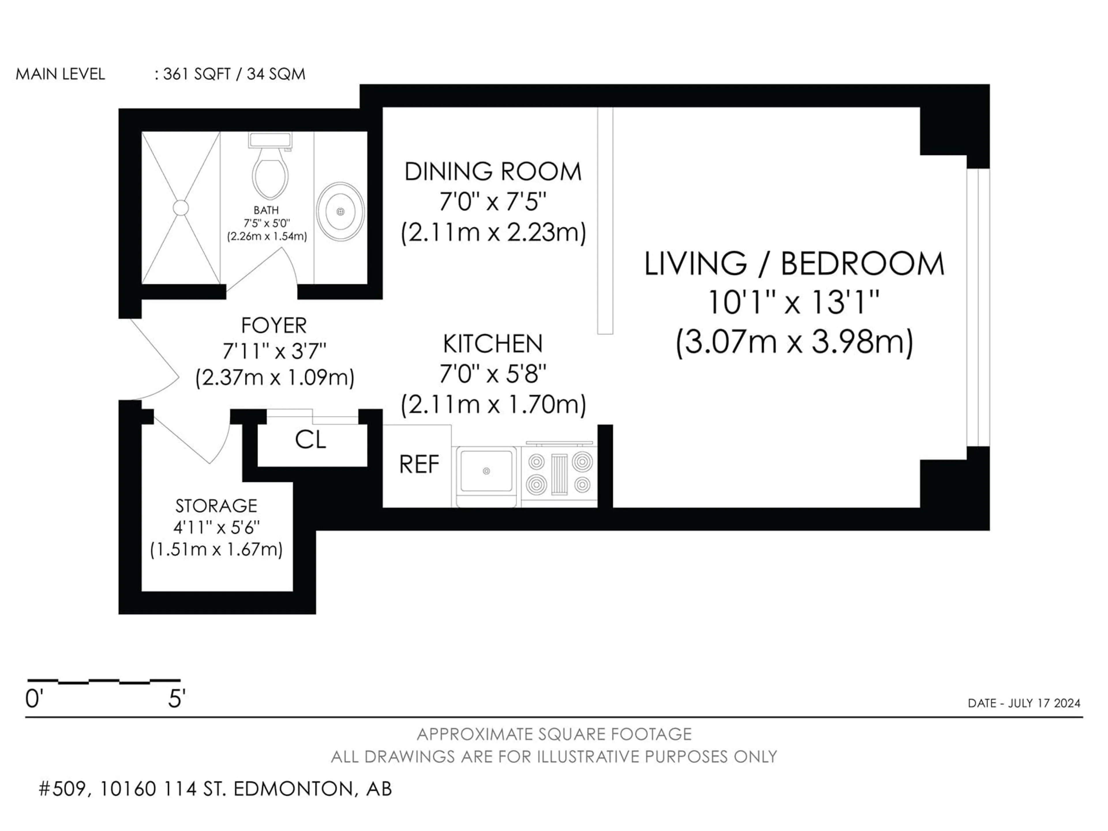 Floor plan for #509 - 10160 114 ST, Edmonton Alberta T5K2L2