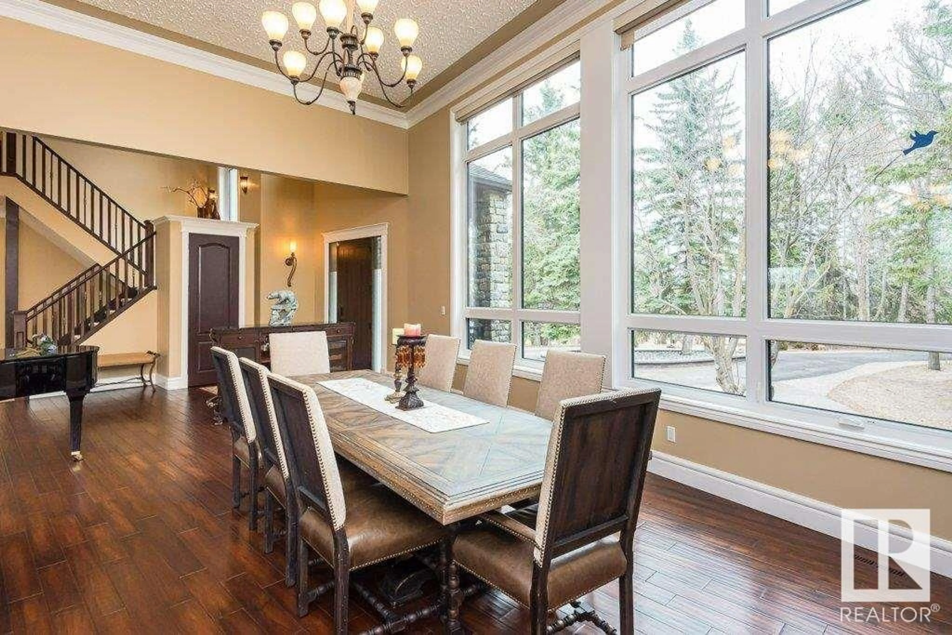 Dining room, wood floors, mountain for 116 WINDERMERE CR NW, Edmonton Alberta T6W0S3