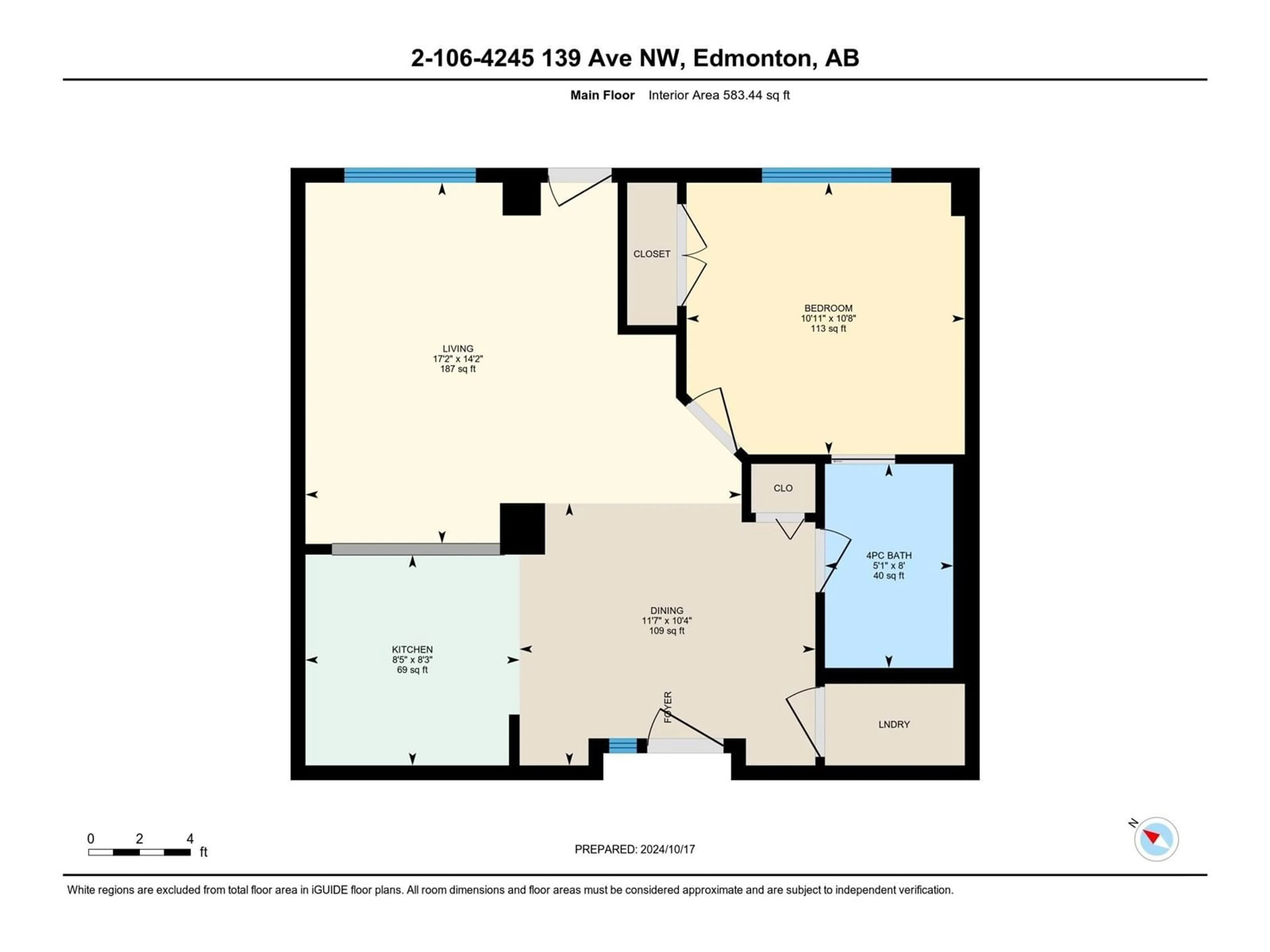 Floor plan for #2-106 4245 139 AV NW, Edmonton Alberta T6R0W3