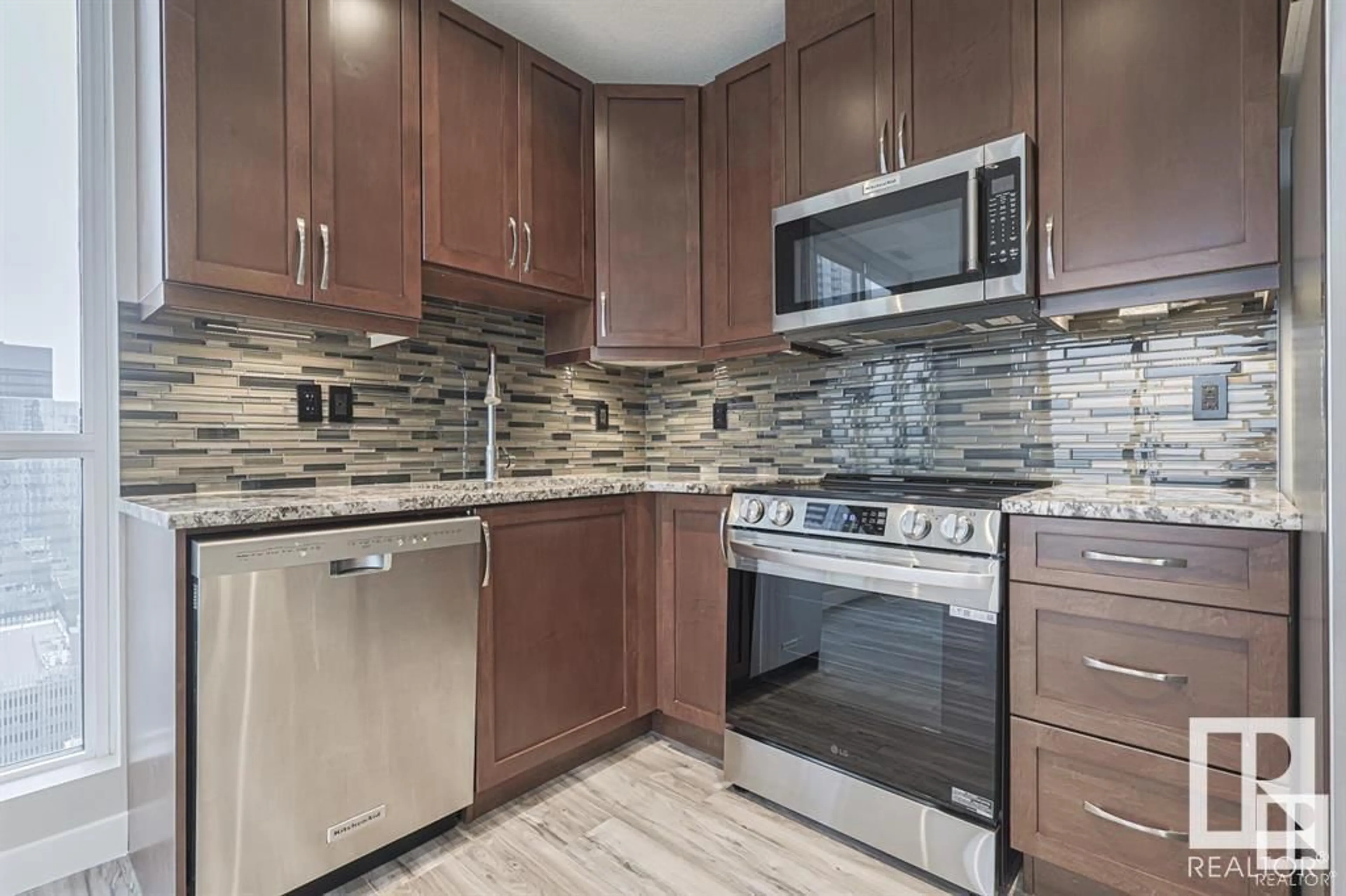 Standard kitchen, wood floors for #1903 10238 103 ST NW NW, Edmonton Alberta T5J0G8