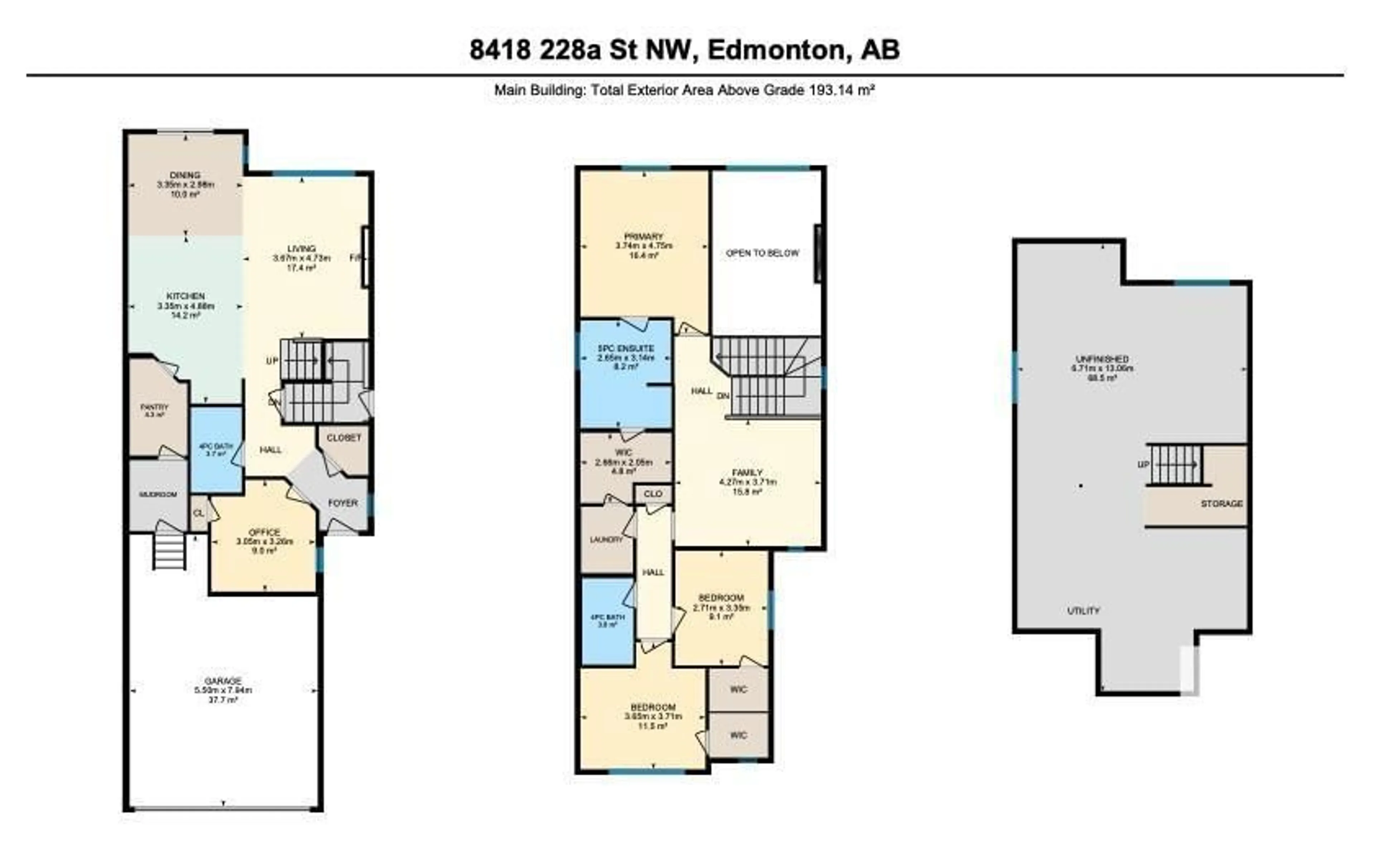 Floor plan for 8418 228A ST NW, Edmonton Alberta T5T4A3