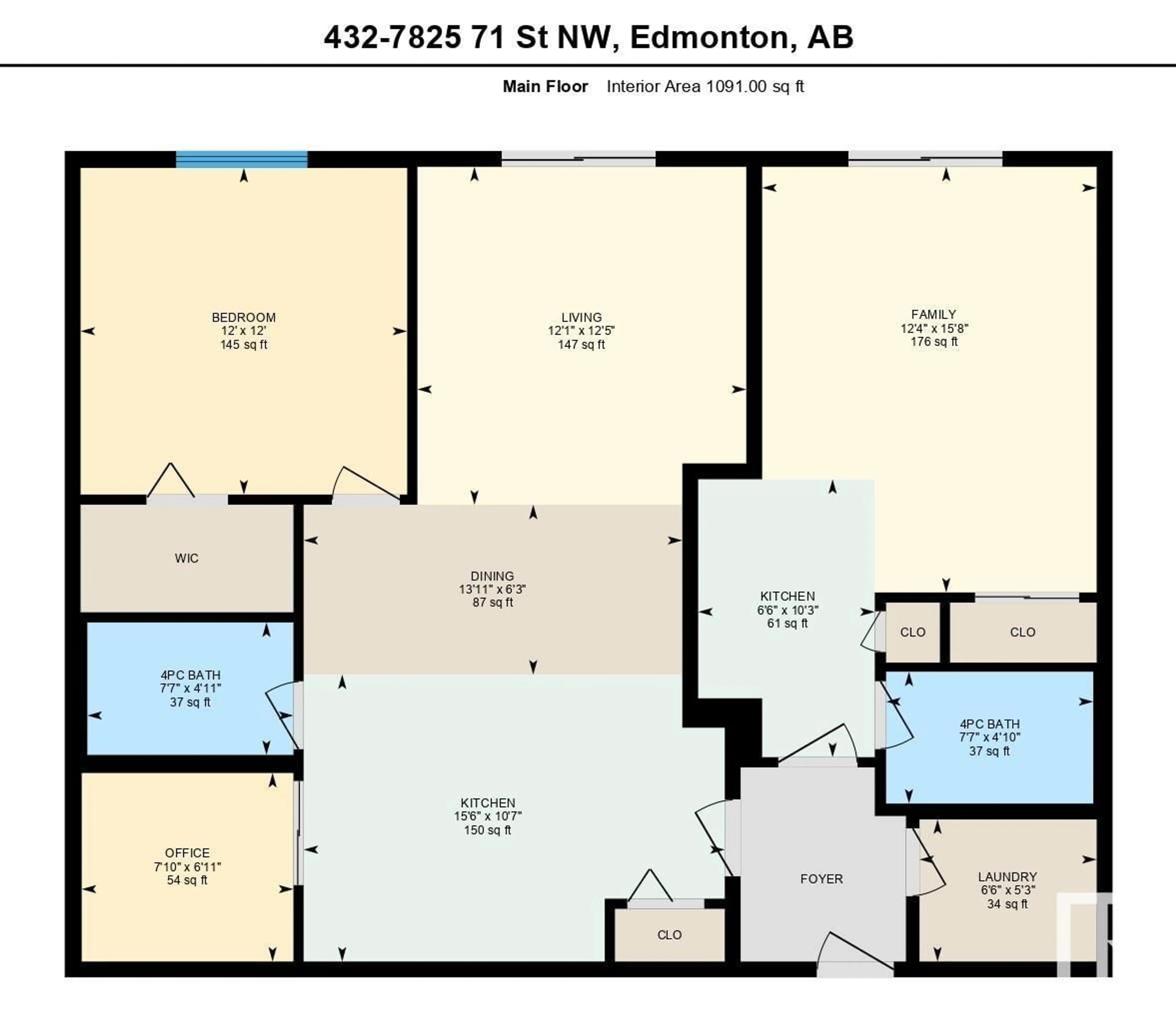 Floor plan for #432 7825 71 ST NW, Edmonton Alberta T6B3R9