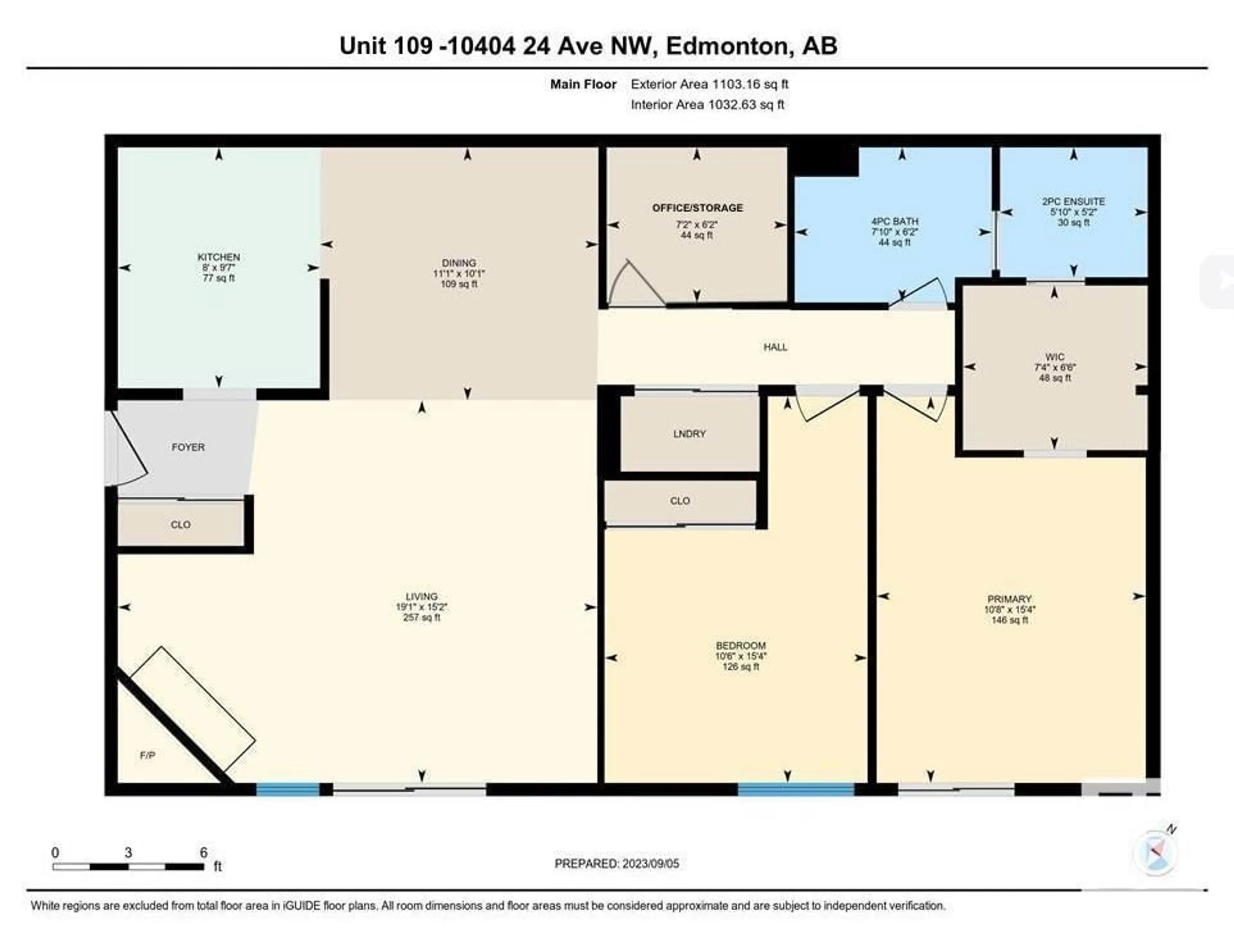 Floor plan for #109 10404 24 AV NW, Edmonton Alberta T6J4J7