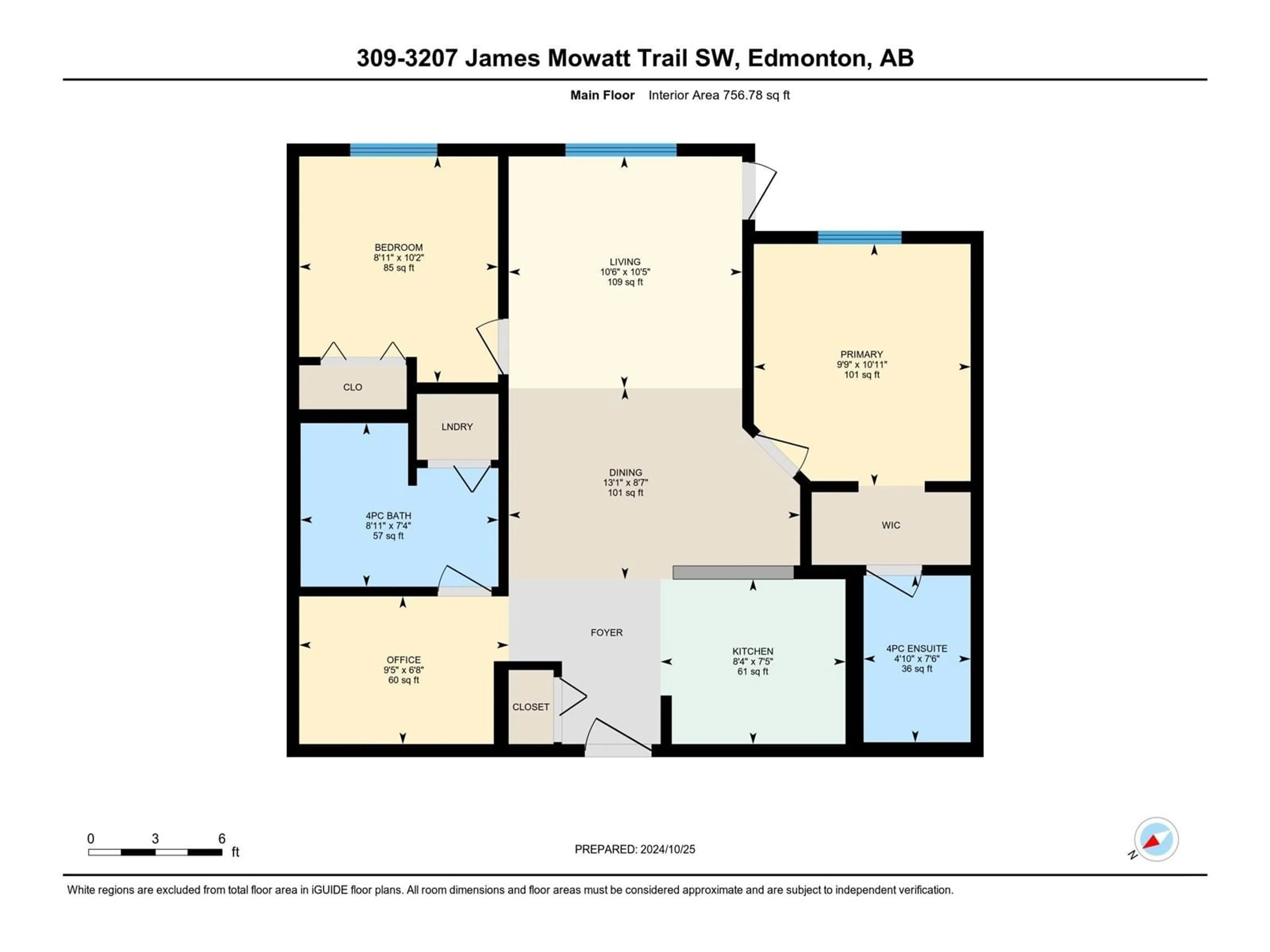 Floor plan for #309 3207 JAMES MOWATT TR SW, Edmonton Alberta T6W3L6