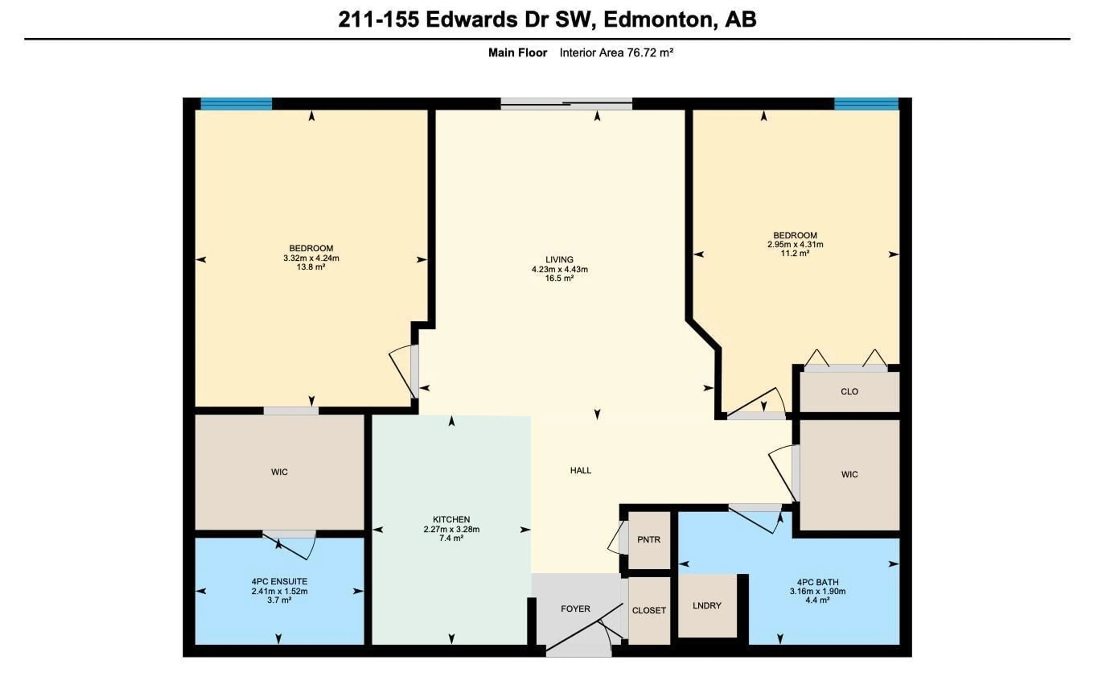 Floor plan for #211 155 EDWARDS DR SW, Edmonton Alberta T6X1N6