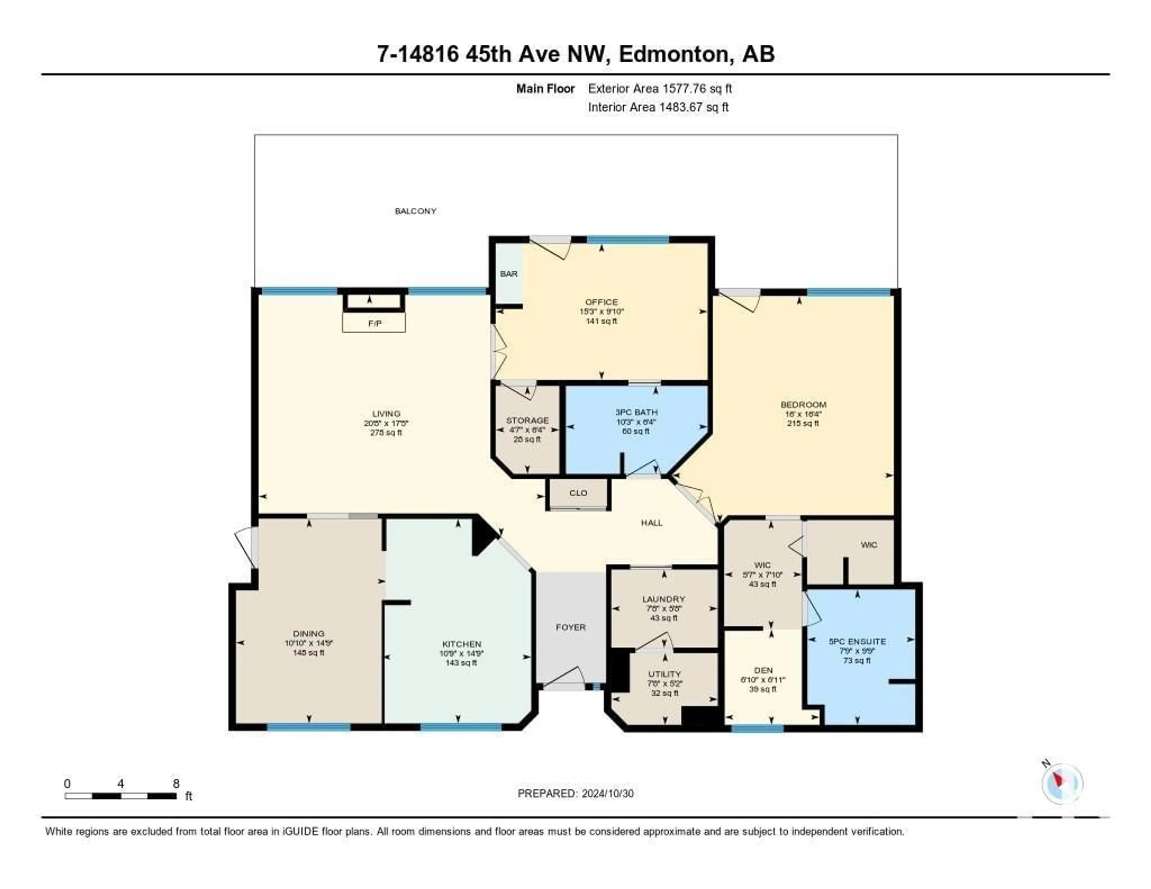 Floor plan for #7 14816 45 AV NW, Edmonton Alberta T6H5M5