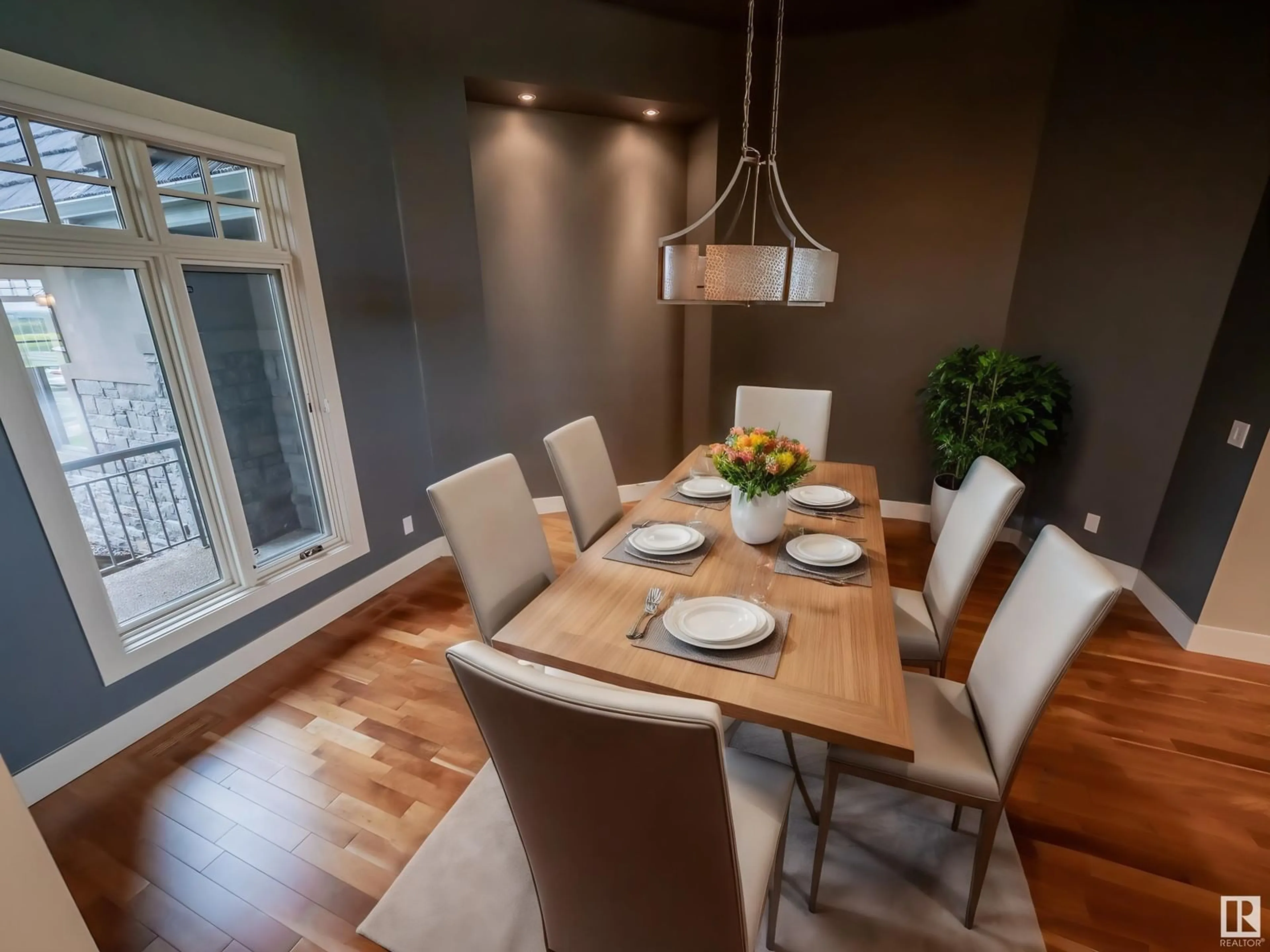 Dining room, wood floors for #471 52328 RGE ROAD 233, Rural Strathcona County Alberta T8B0A2