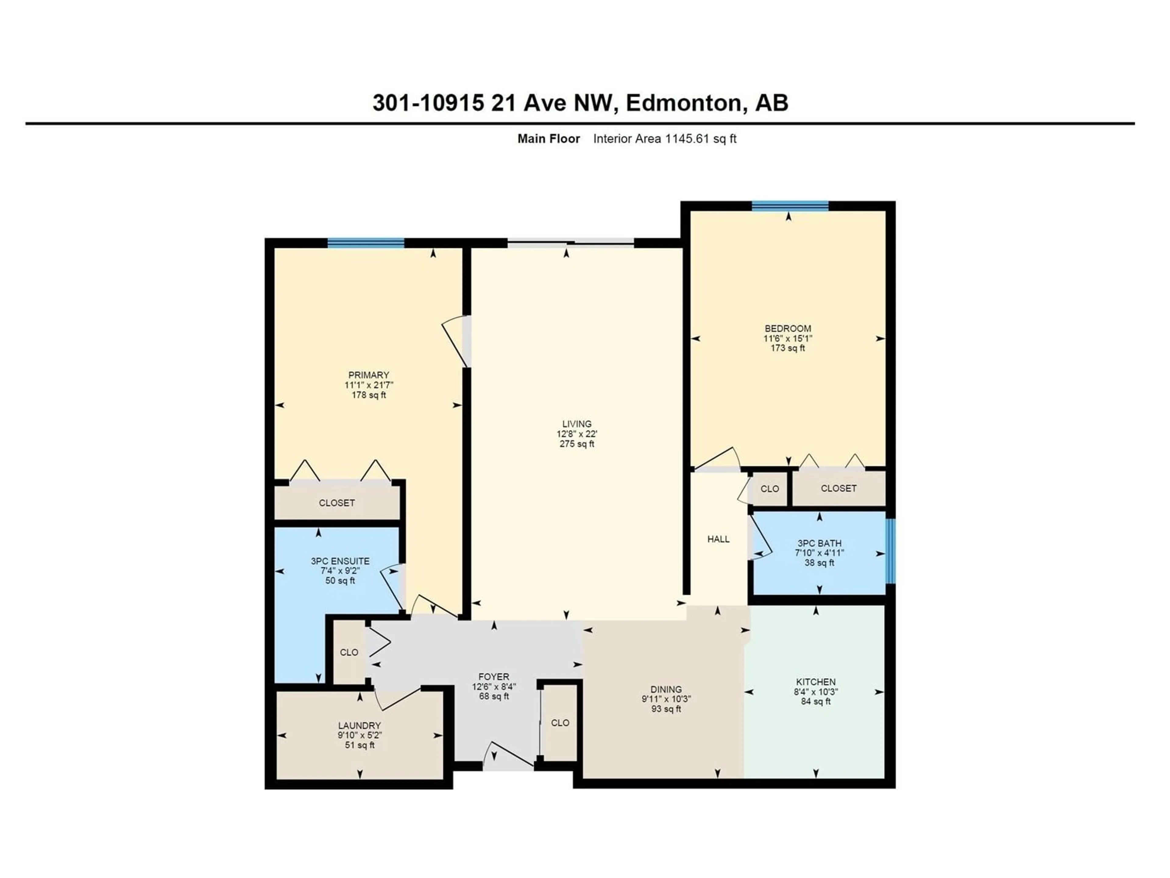 Floor plan for #301 10915 21 AV NW, Edmonton Alberta T6J6X2