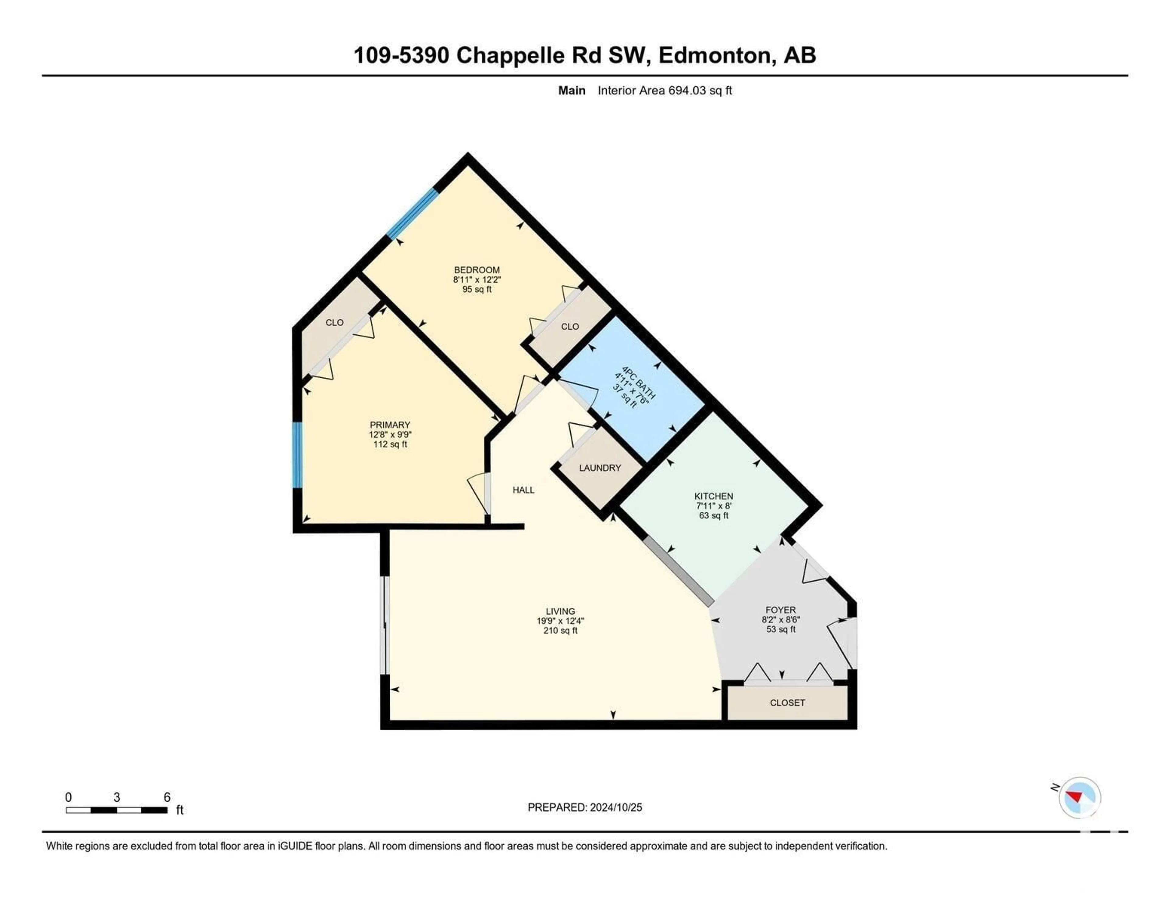 Floor plan for #109 5390 Chappelle RD SW, Edmonton Alberta T6W3K7