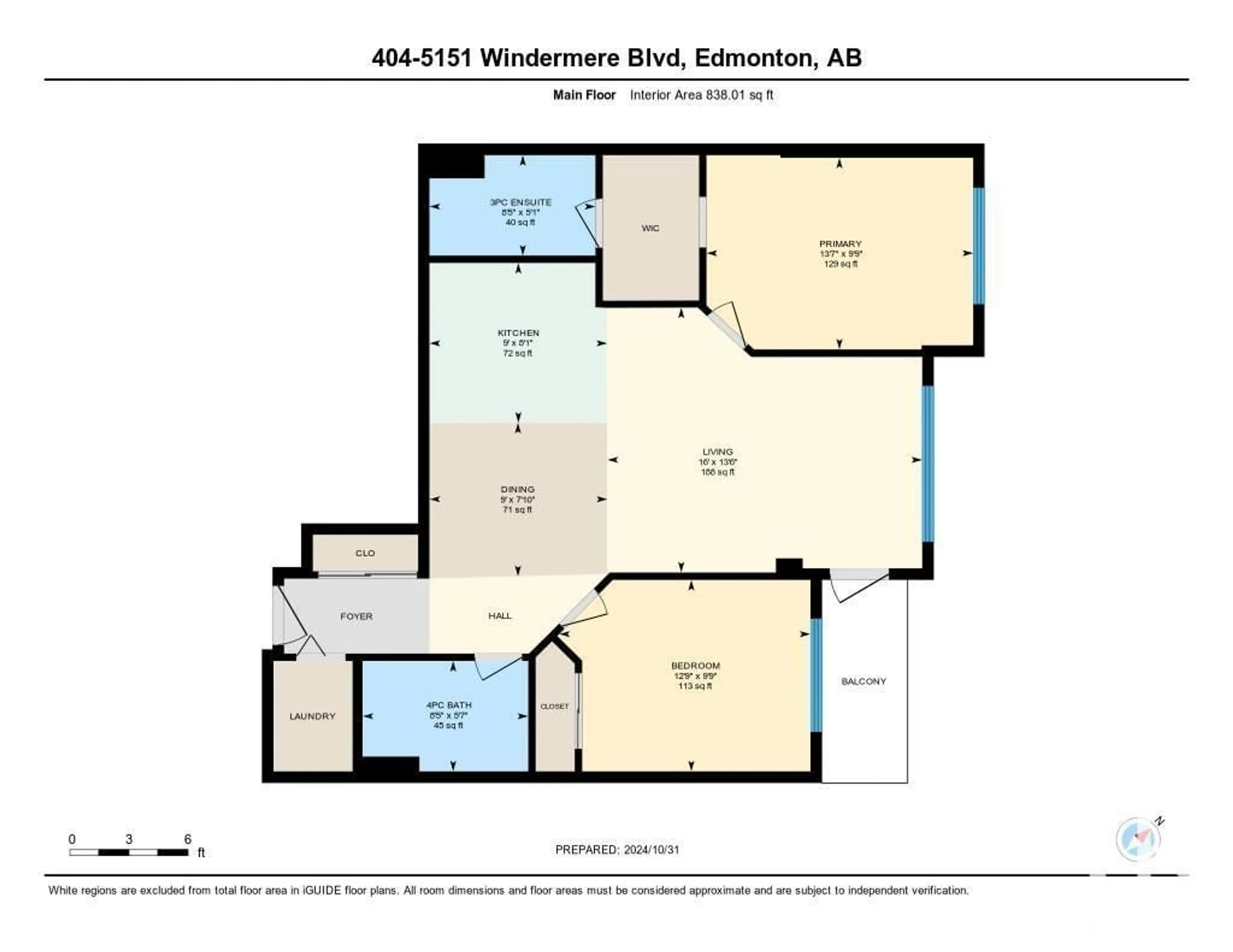 Floor plan for #404 5151 WINDERMERE BV SW, Edmonton Alberta T6W2K4