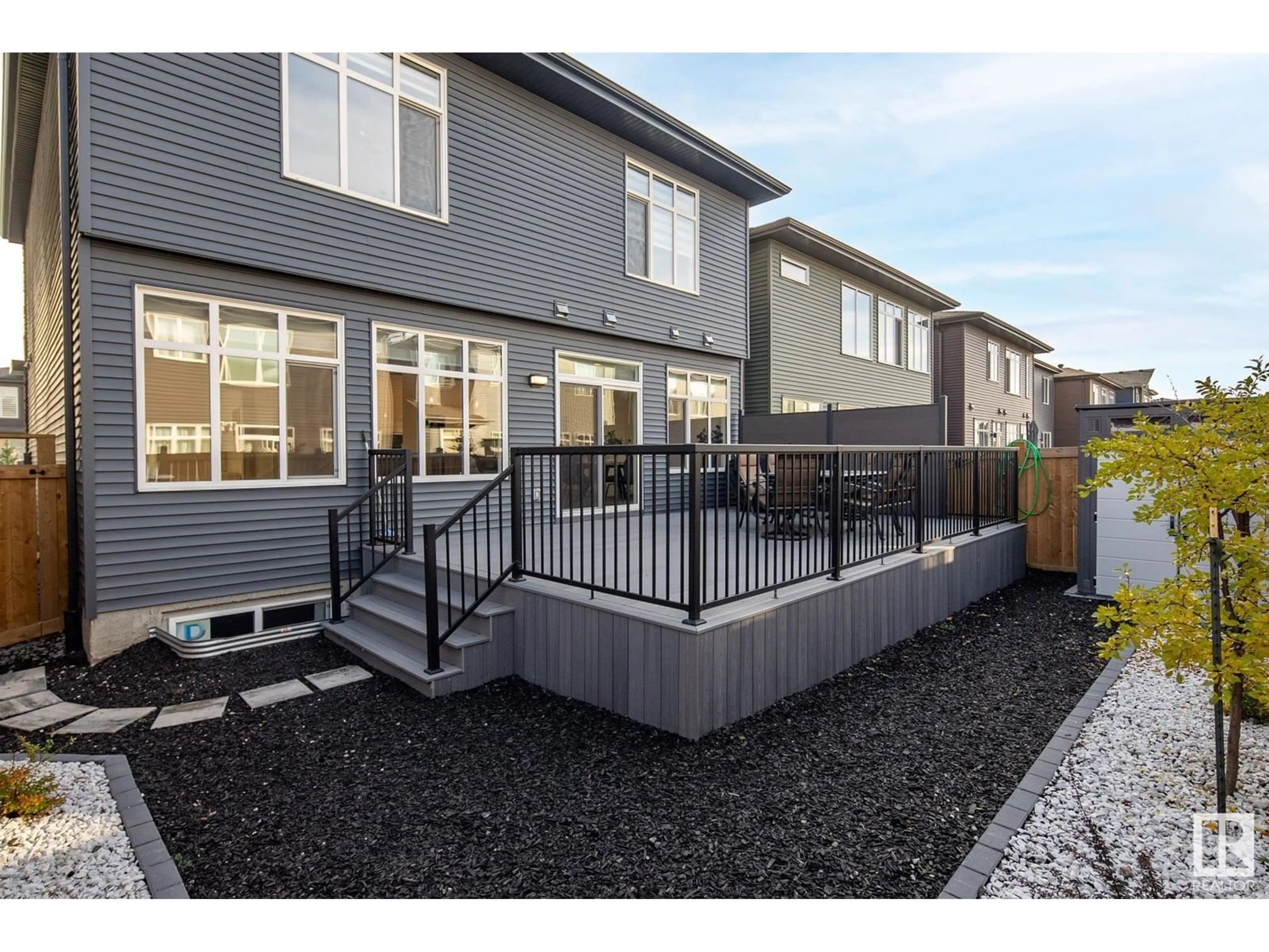 Patio, the fenced backyard for 6054 KING LD SW, Edmonton Alberta T6W4K5