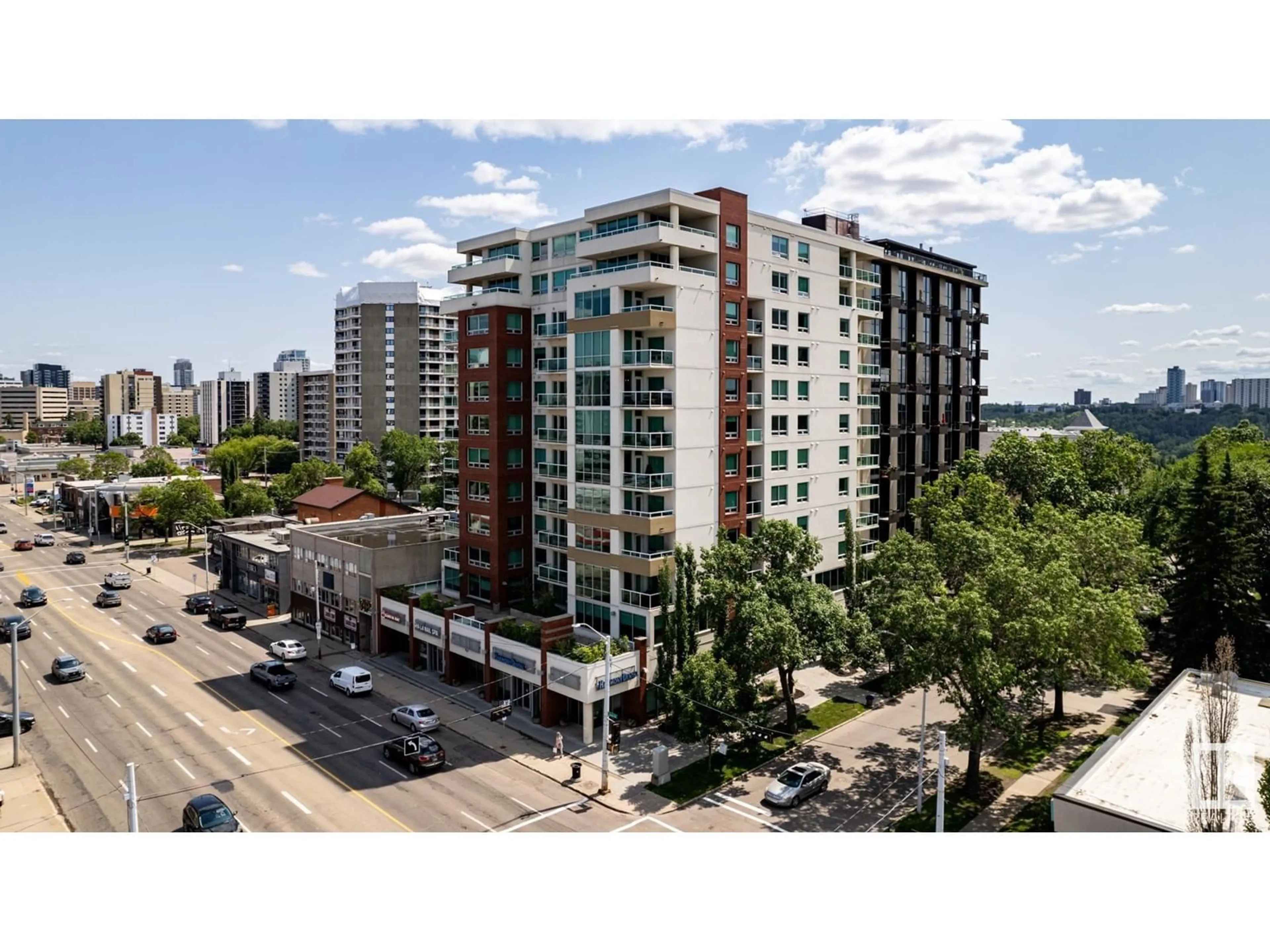 A pic from exterior of the house or condo, the view of city buildings for #305 10055 118 ST NW, Edmonton Alberta T5K0C1