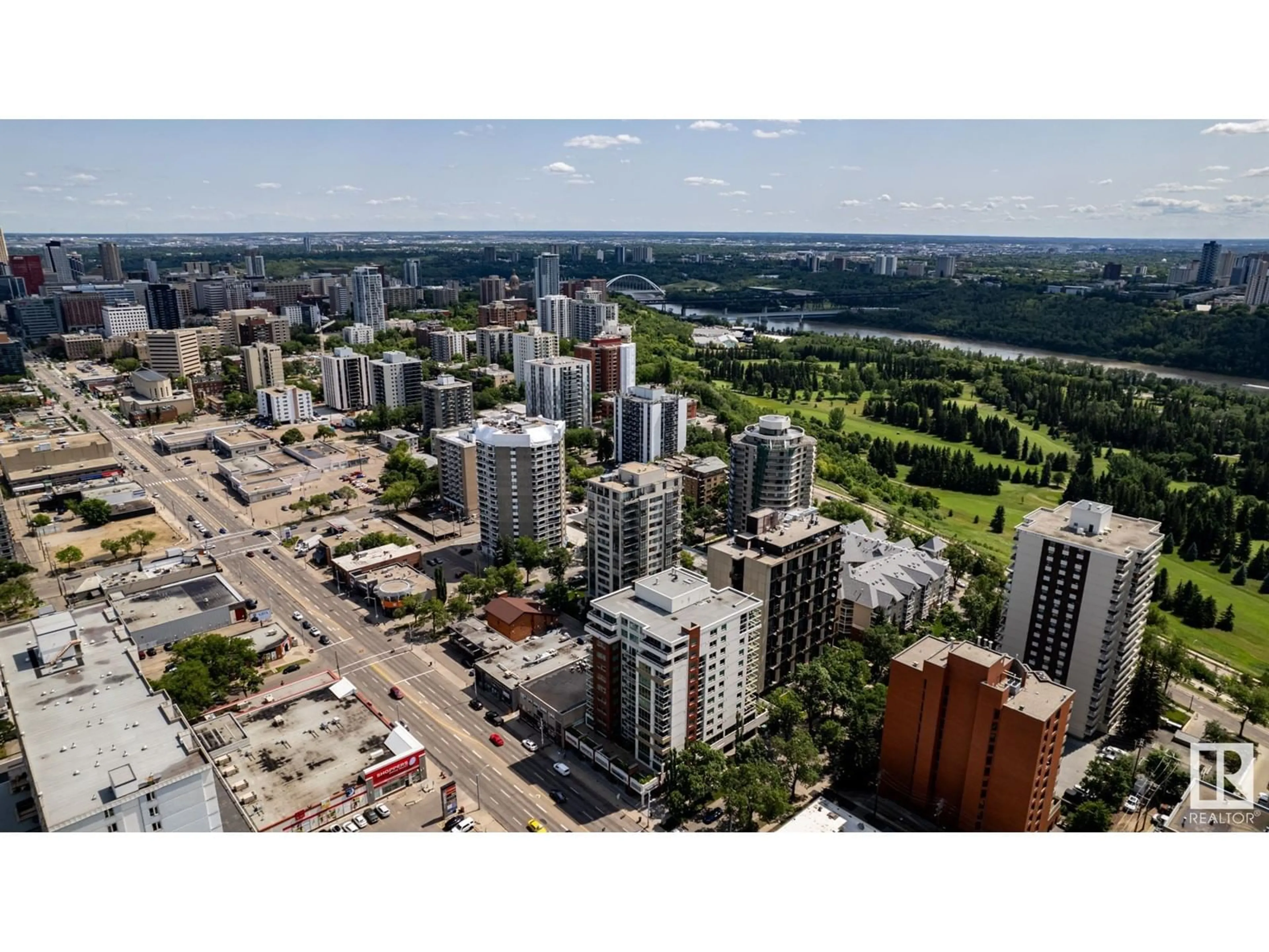 A pic from exterior of the house or condo, the view of city buildings for #305 10055 118 ST NW, Edmonton Alberta T5K0C1