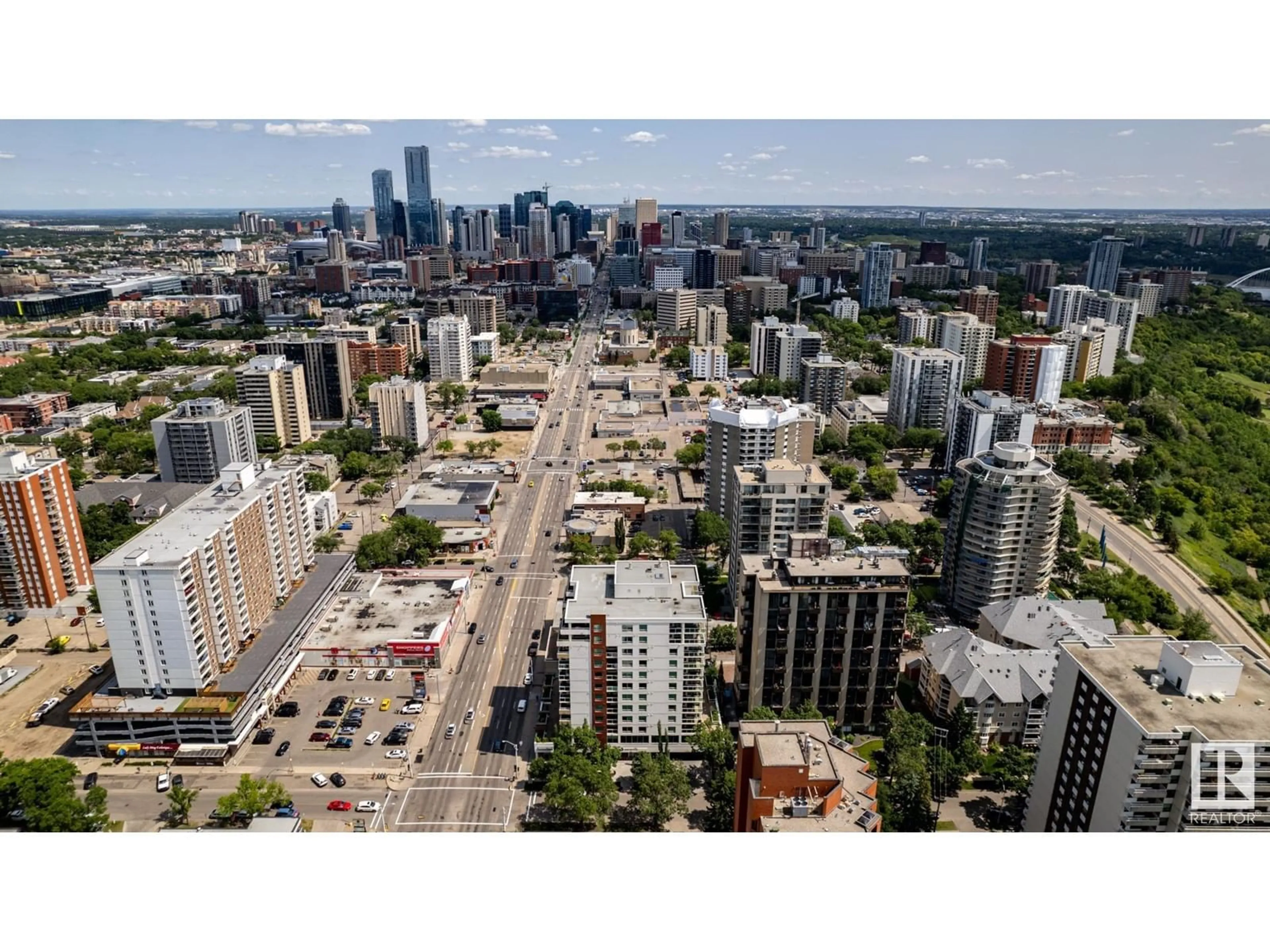 A pic from exterior of the house or condo, the view of city buildings for #305 10055 118 ST NW, Edmonton Alberta T5K0C1