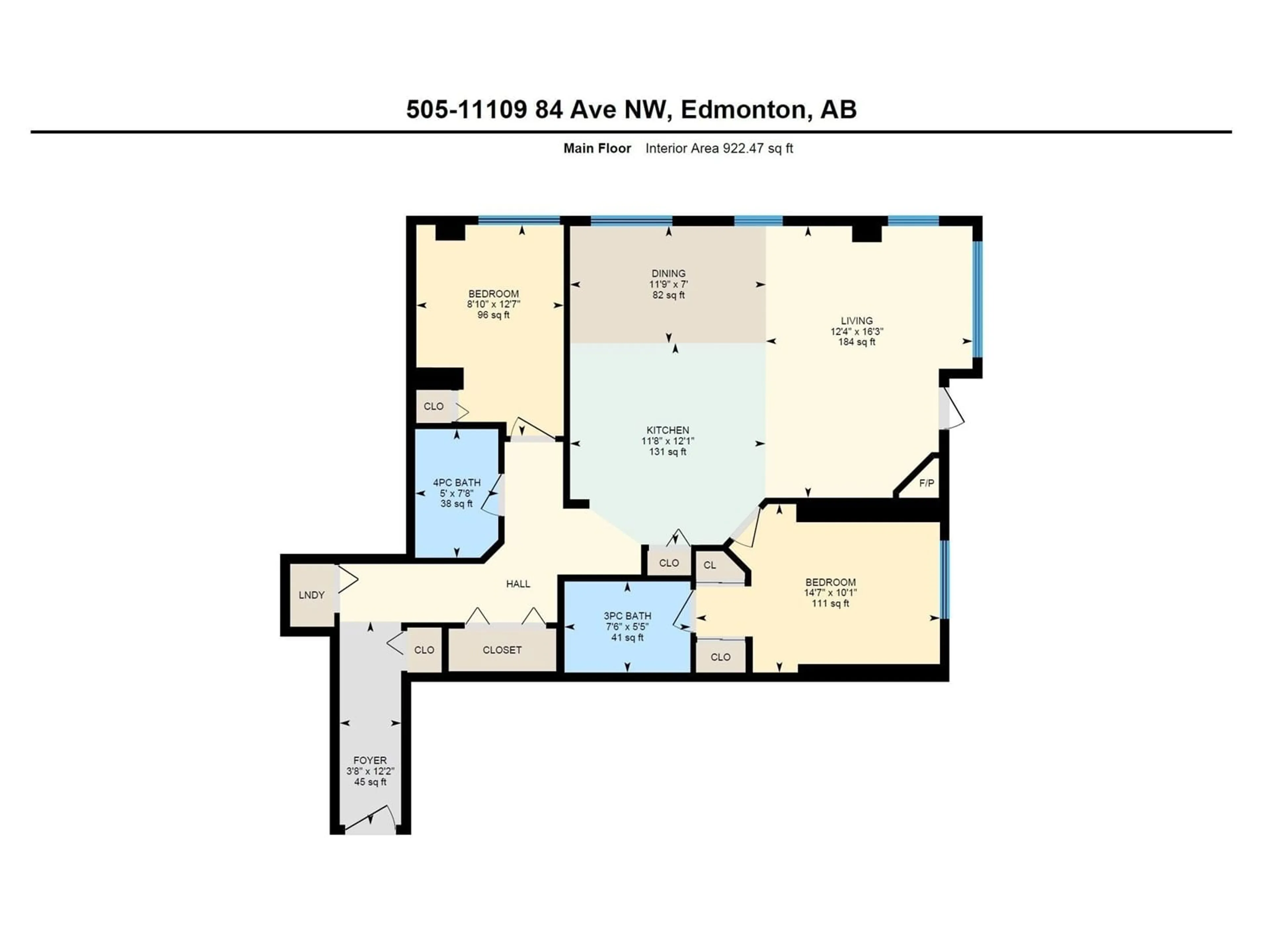 Floor plan for #505 11109 84 AV NW, Edmonton Alberta T6G2W4