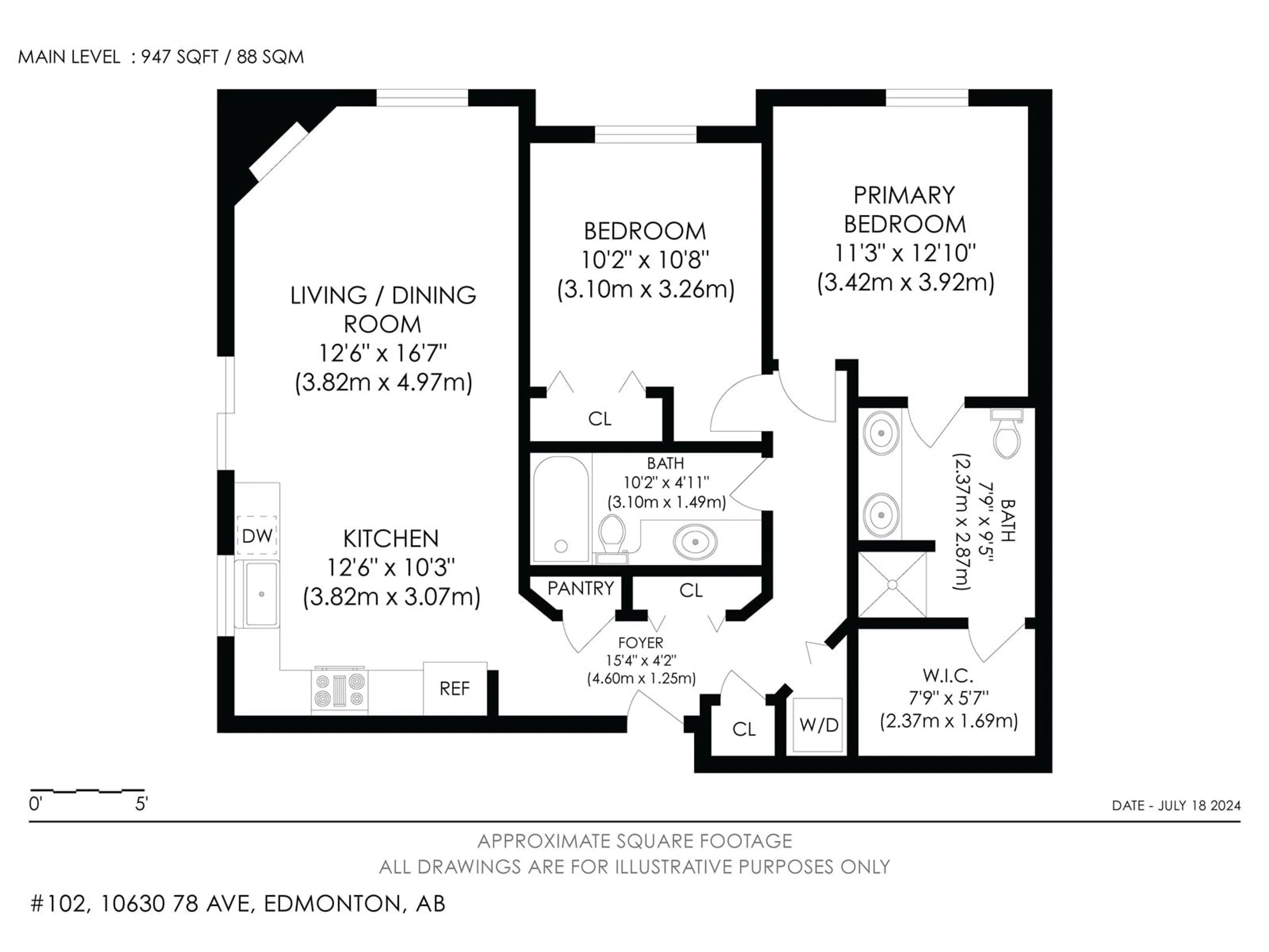 Floor plan for #102 - 10630 78 AV, Edmonton Alberta T6E1P5