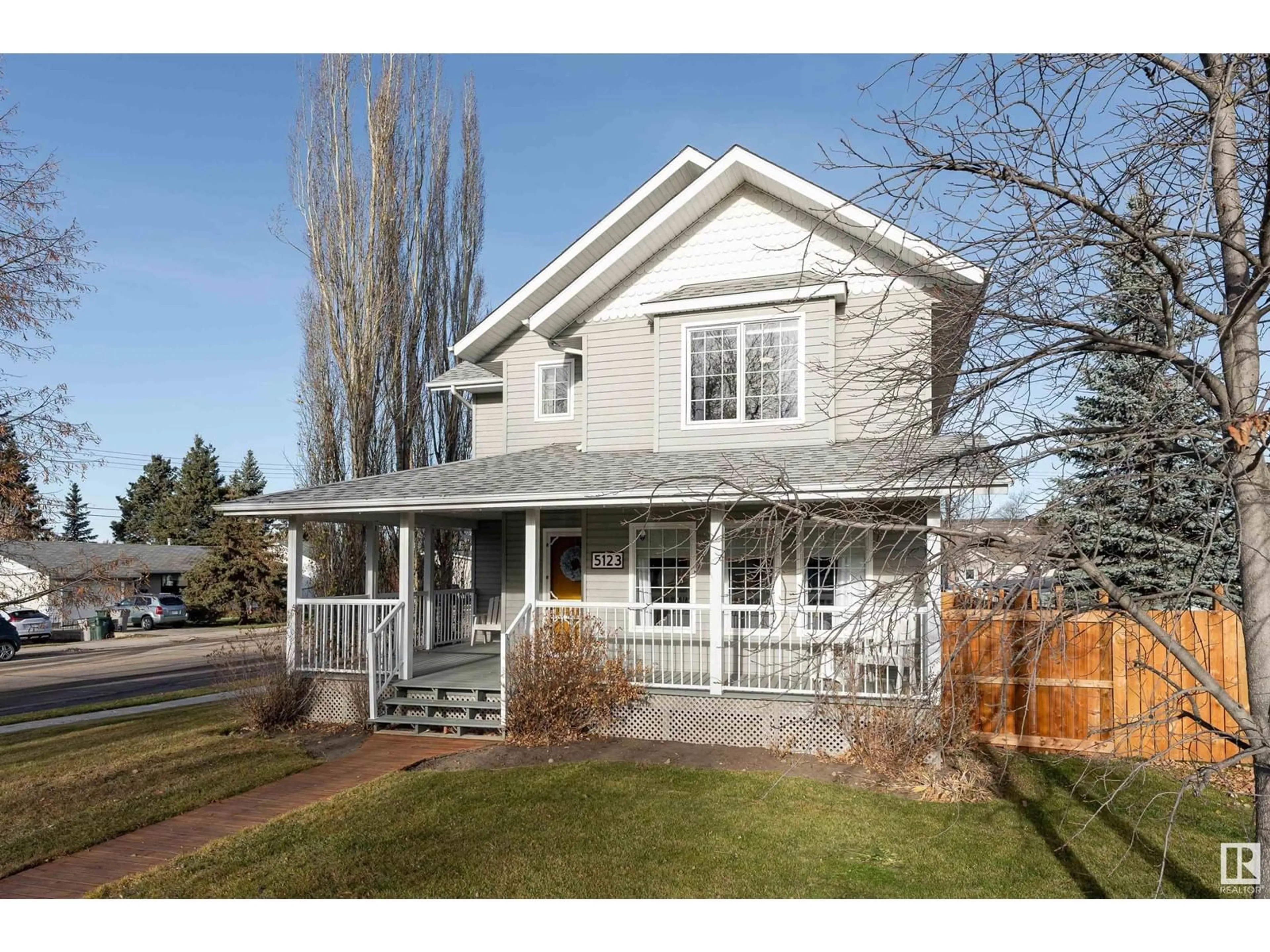 Frontside or backside of a home, the fenced backyard for 5123 51 AV, Stony Plain Alberta T7Z1C2