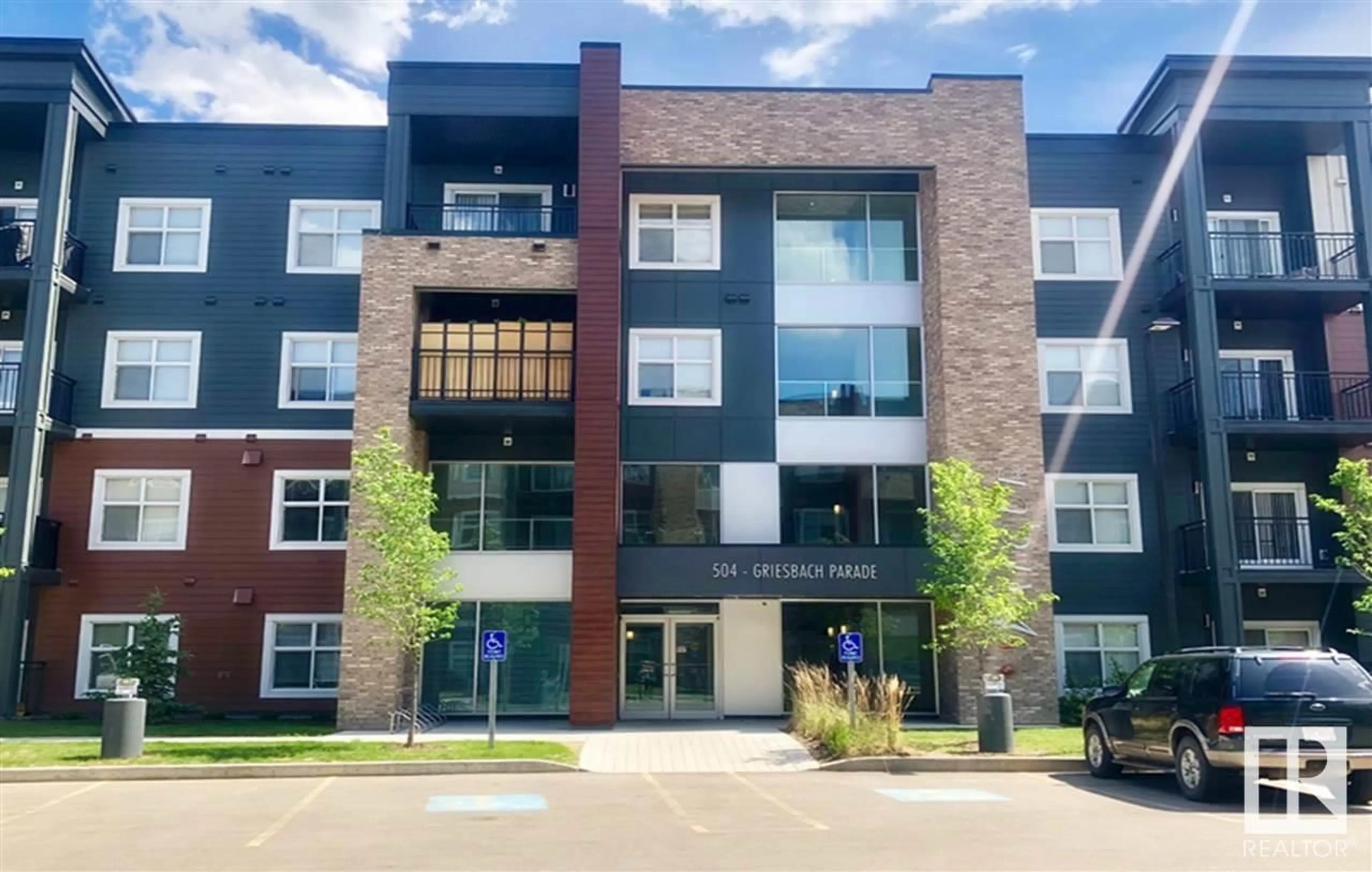 A pic from exterior of the house or condo, the front or back of building for #108 504 Griesbach PR NW, Edmonton Alberta T5E6V9