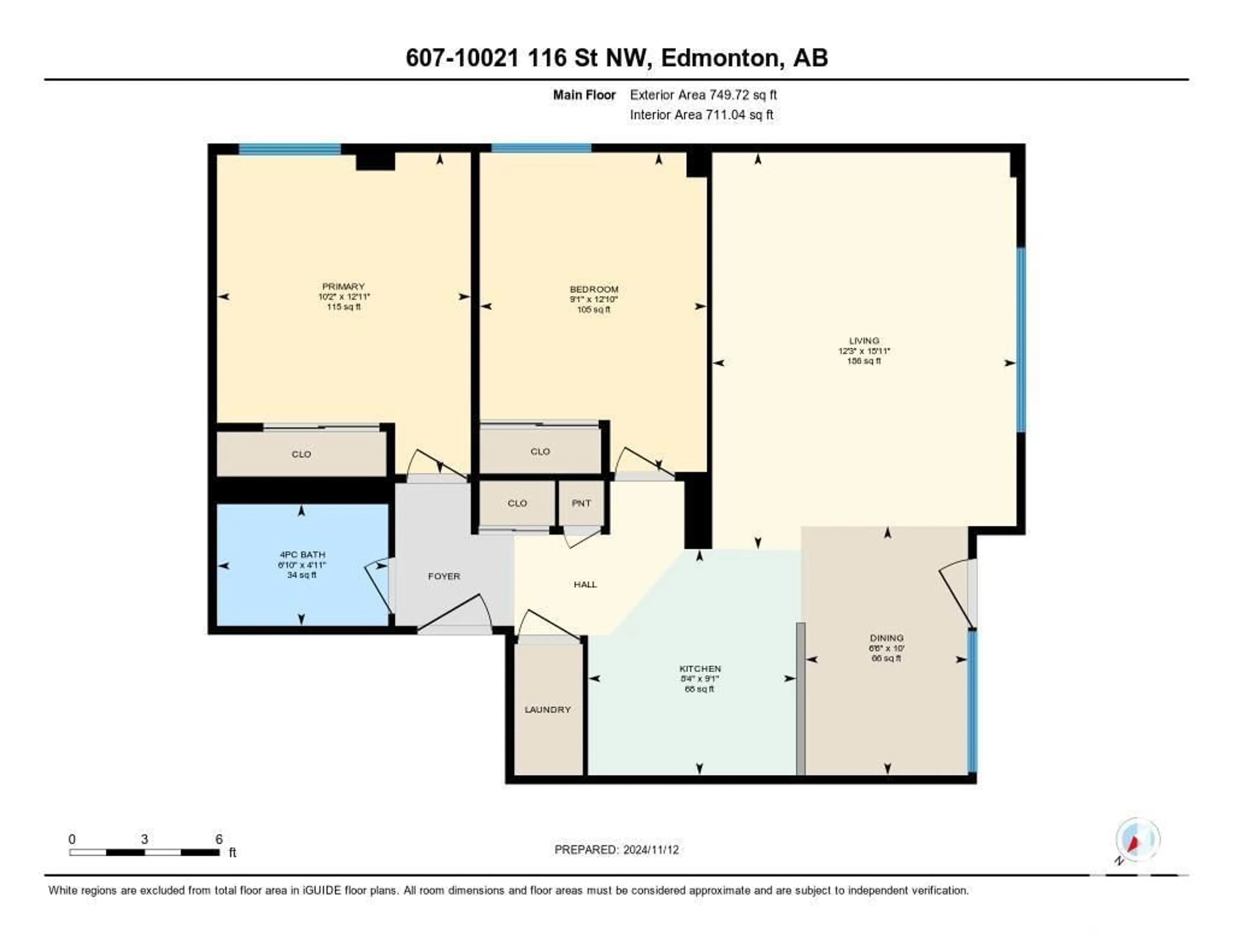 Floor plan for #607 10021 116 ST NW, Edmonton Alberta T5K1V5