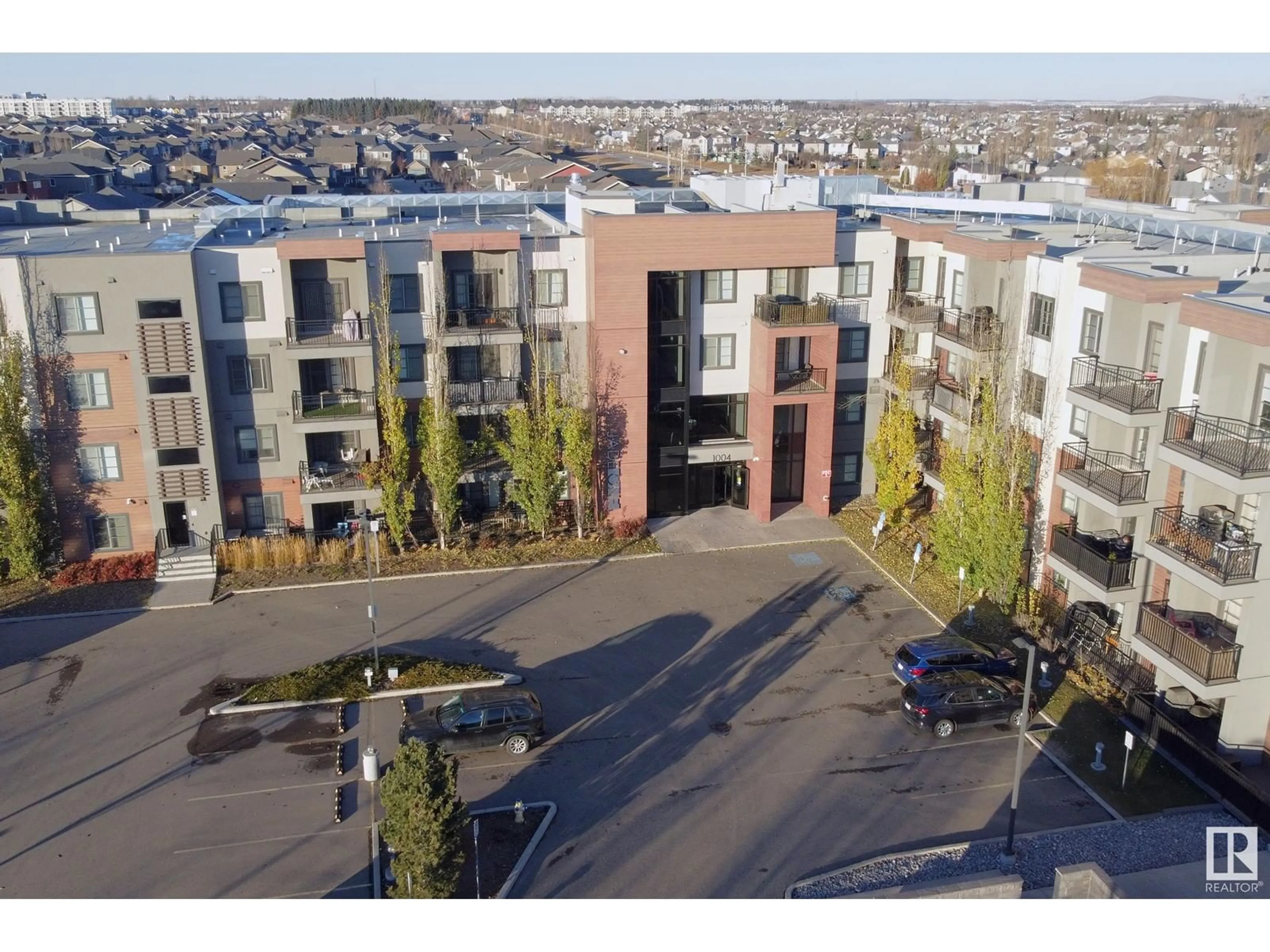 A pic from outside/outdoor area/front of a property/back of a property/a pic from drone, city buildings view from balcony for 318 - 1004 ROSENTHAL BLVD NW, Edmonton Alberta T5T7C6