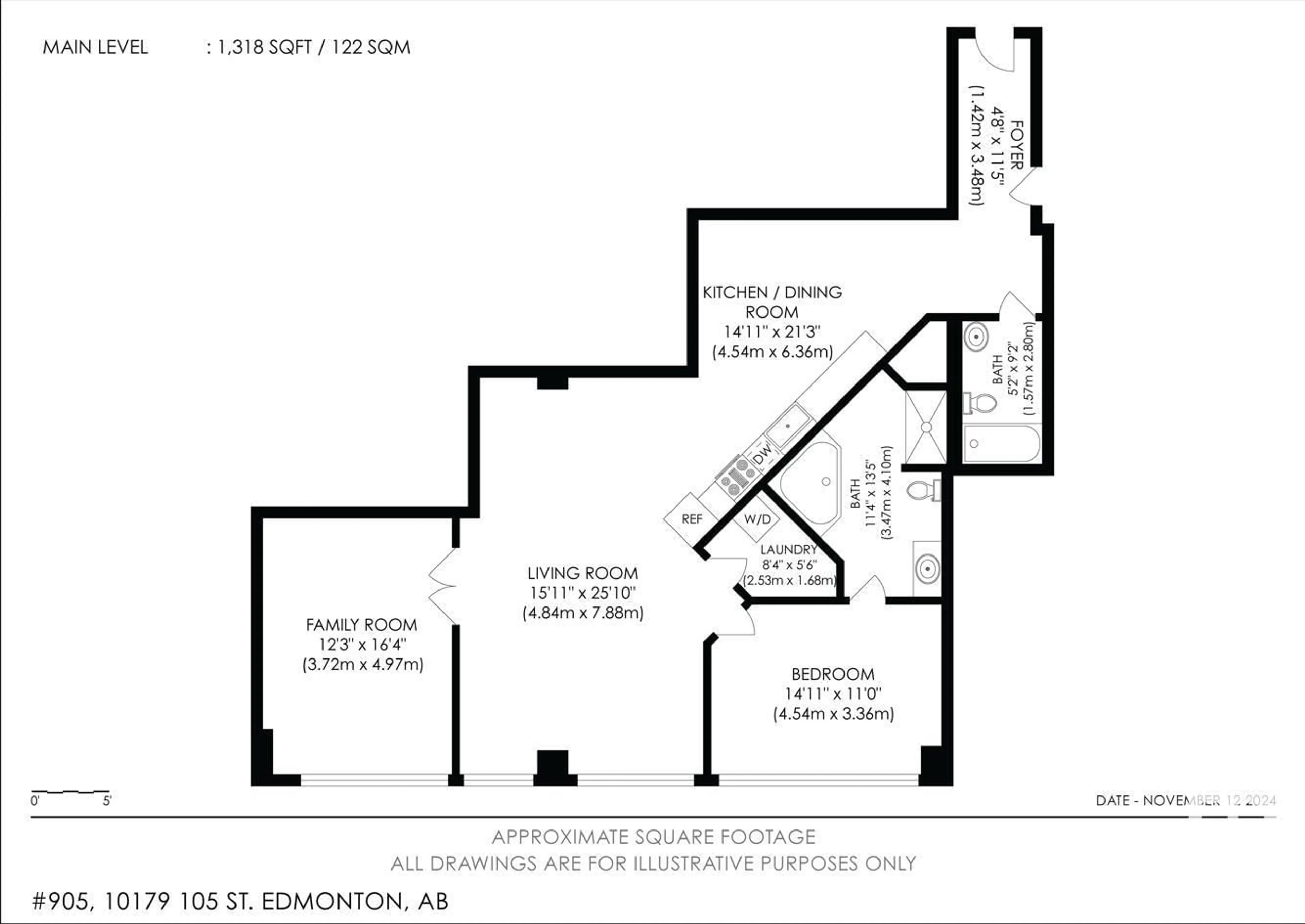 Floor plan for #905 10179 105 ST NW, Edmonton Alberta T5J3N1