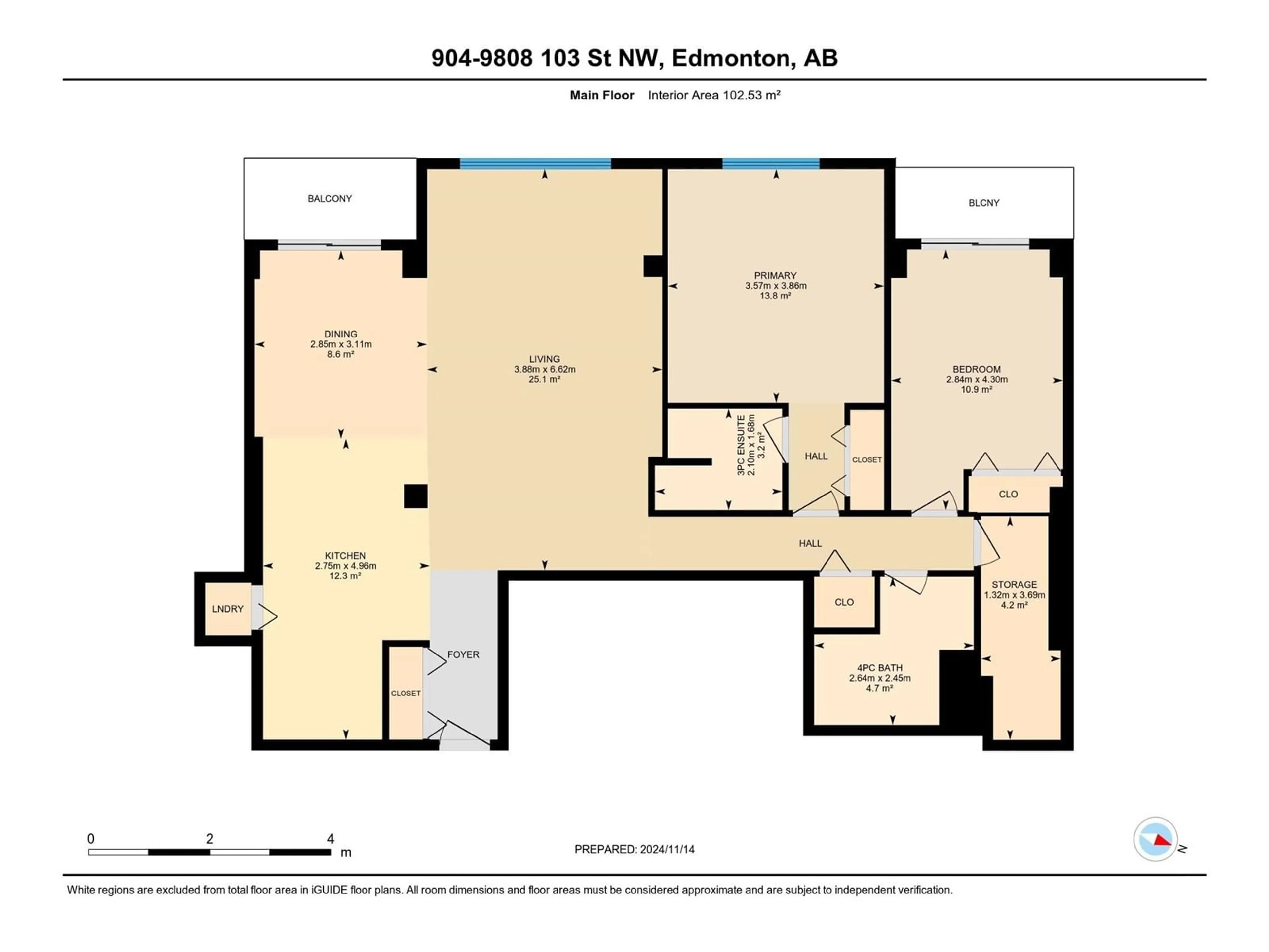 Floor plan for #904 9808 103 ST NW, Edmonton Alberta T5K2G4