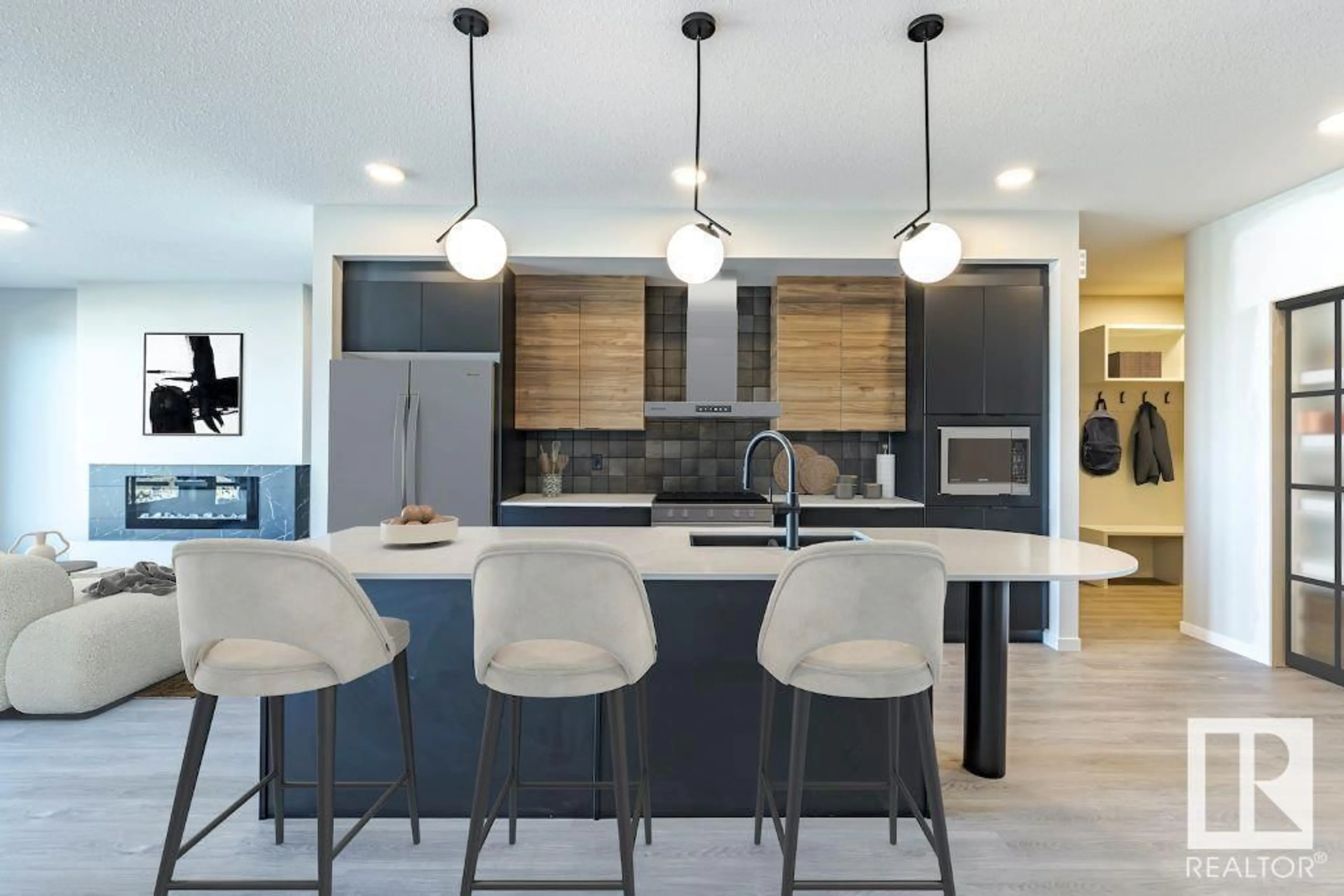 Contemporary kitchen, wood floors, mountain for 79 ELSINORE PL NW, Edmonton Alberta T5X0M6