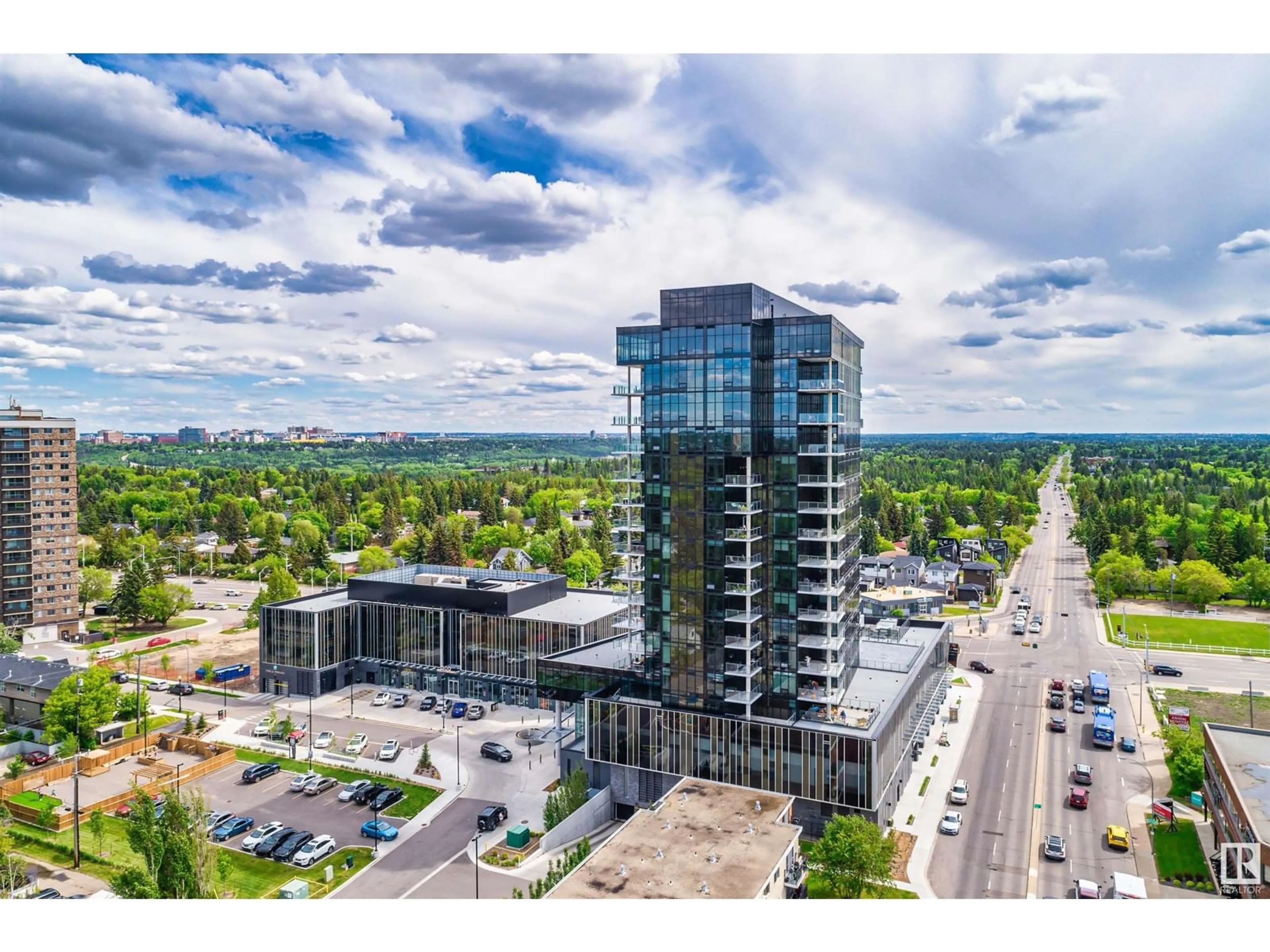 A pic from exterior of the house or condo, the view of city buildings for #1302 14105 WEST BLOCK DR NW, Edmonton Alberta T5N1L5