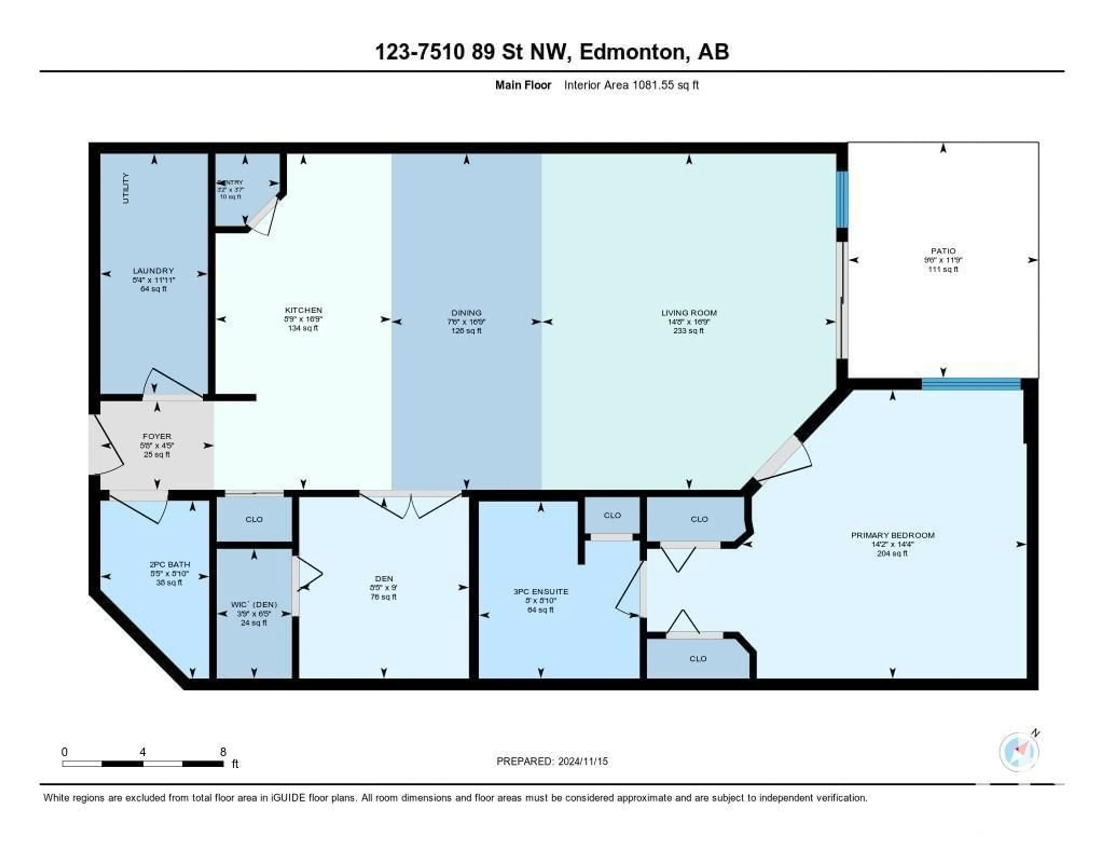 Floor plan for #123 7510 89 ST NW, Edmonton Alberta T6C0X5