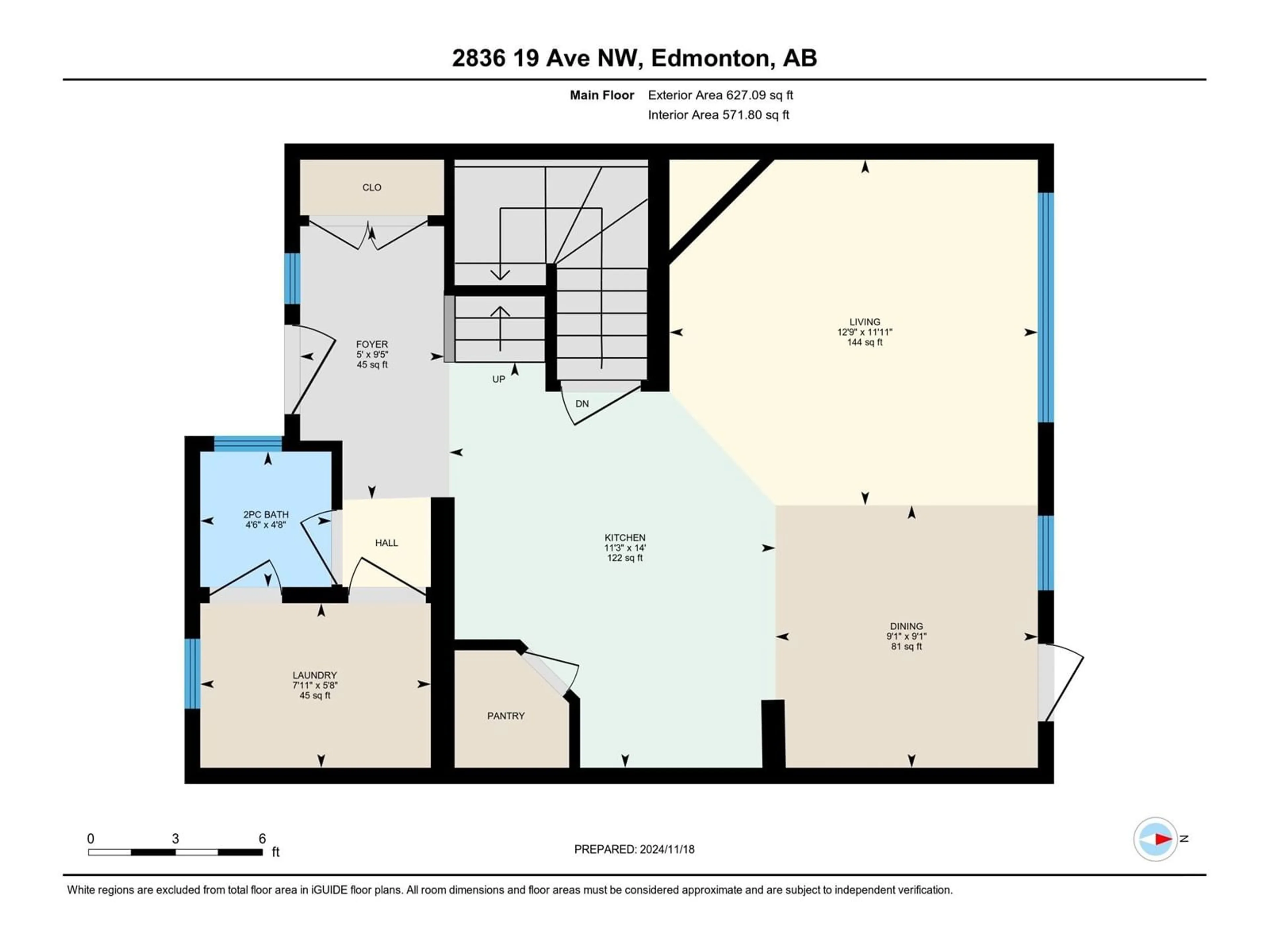 Floor plan for 2836 19 AV NW, Edmonton Alberta T6T0N5