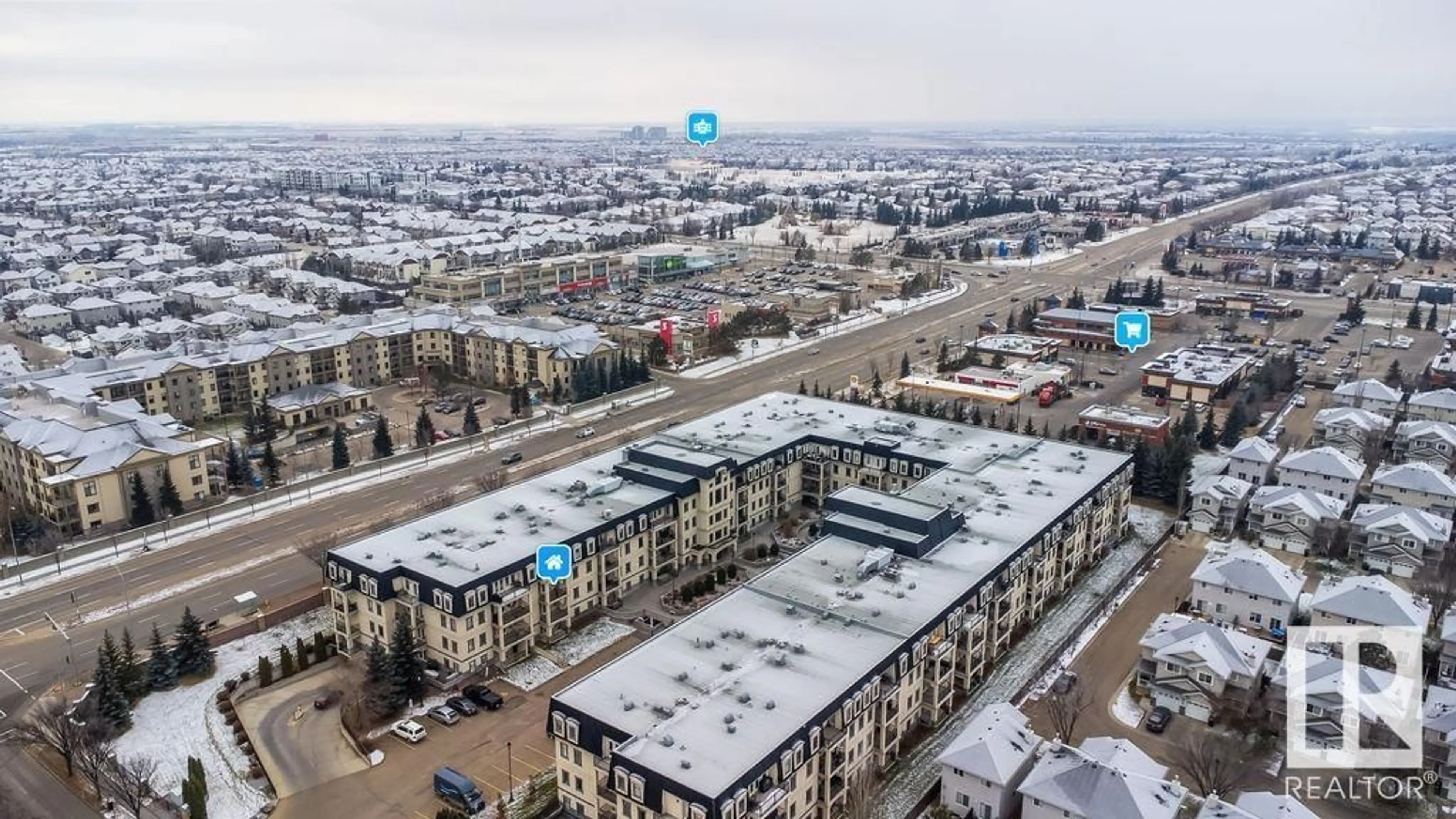 A pic from exterior of the house or condo, the view of city buildings for #318 1406 HODGSON WY NW, Edmonton Alberta T6R3K1