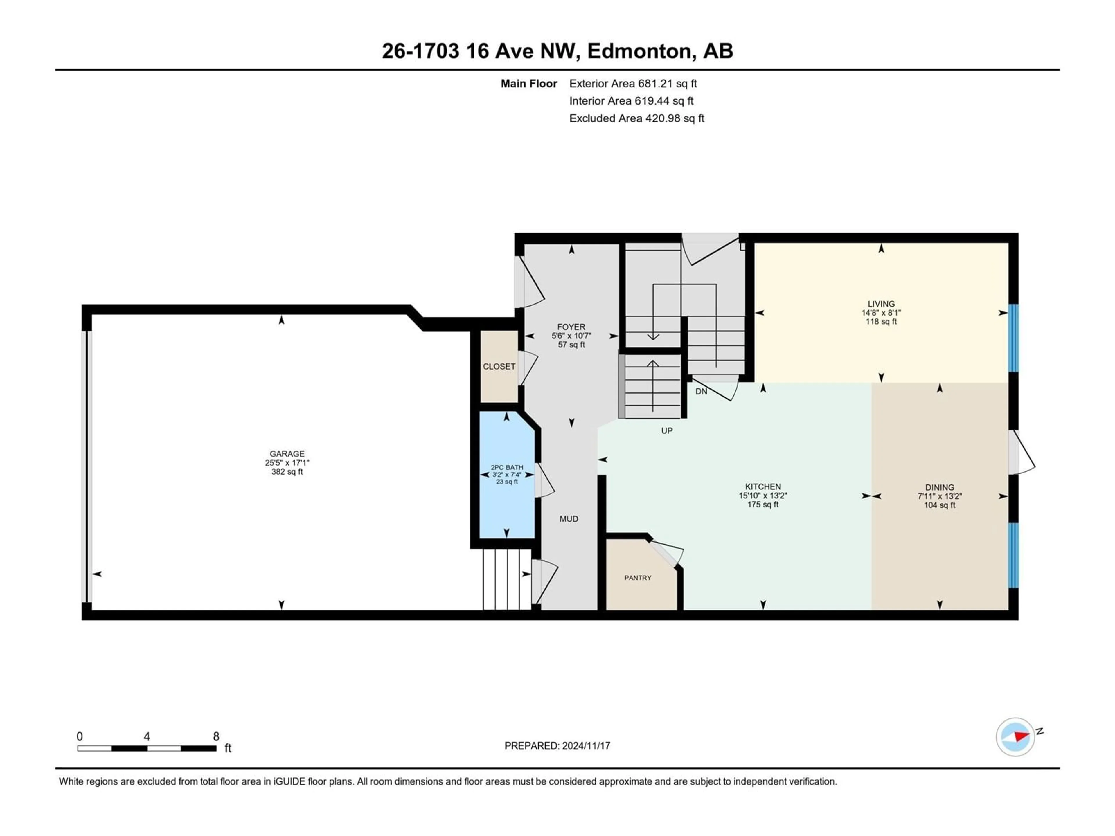 Floor plan for #26 1703 16 AV NW, Edmonton Alberta T6T2C3