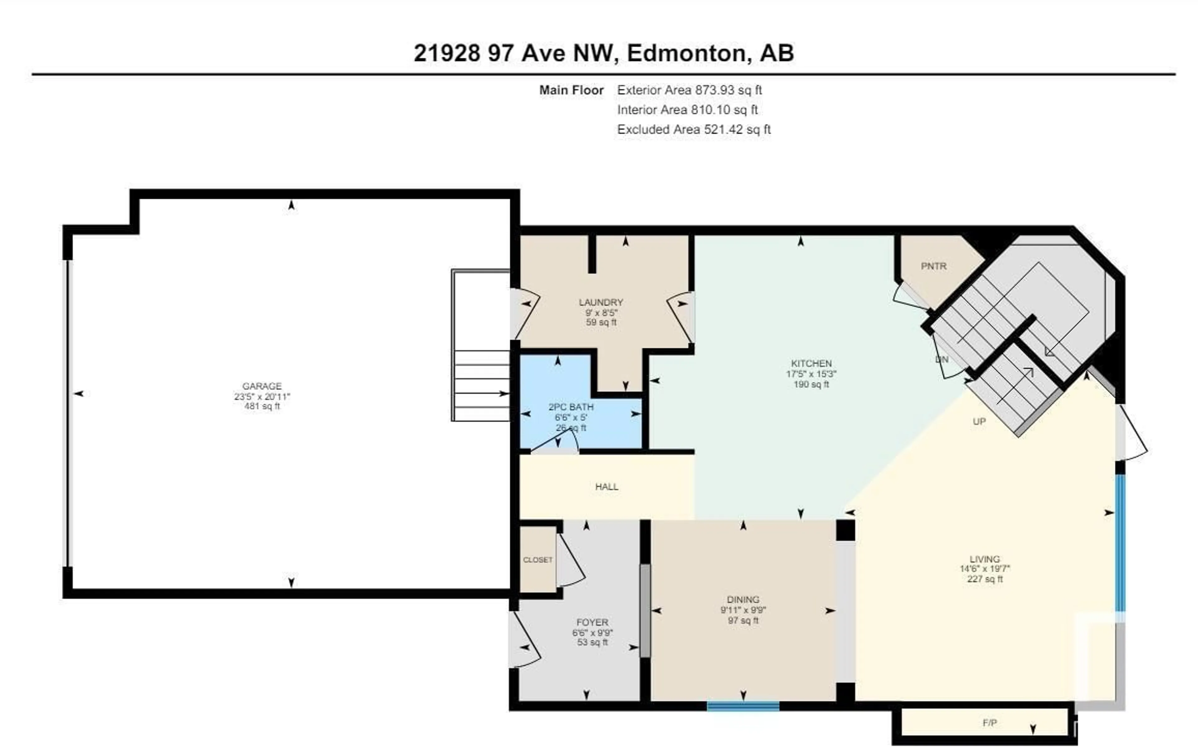 Floor plan for 21928 97 AV NW, Edmonton Alberta T5T4H6