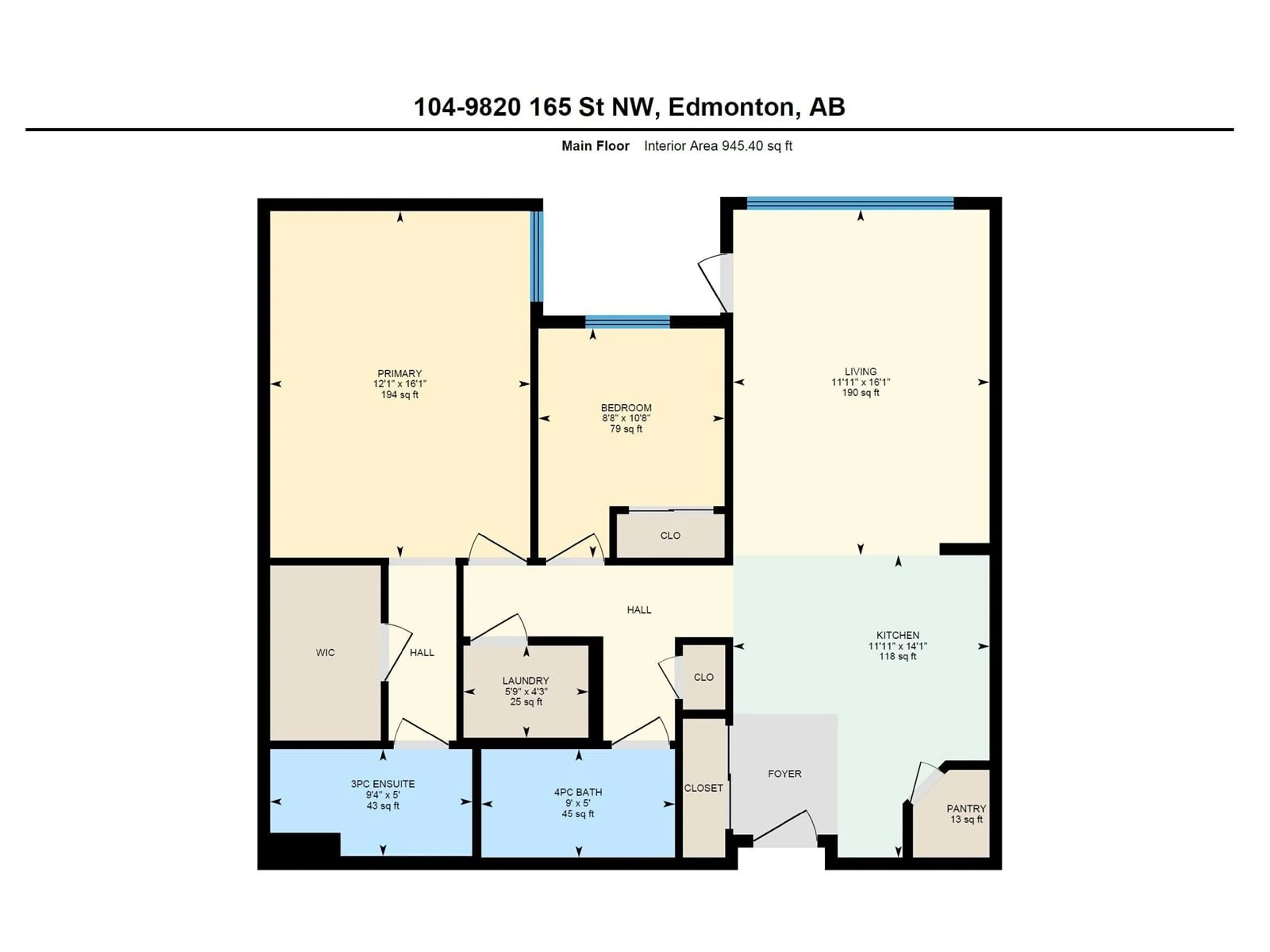 Floor plan for #104 9820 165 ST NW, Edmonton Alberta T5P0N3