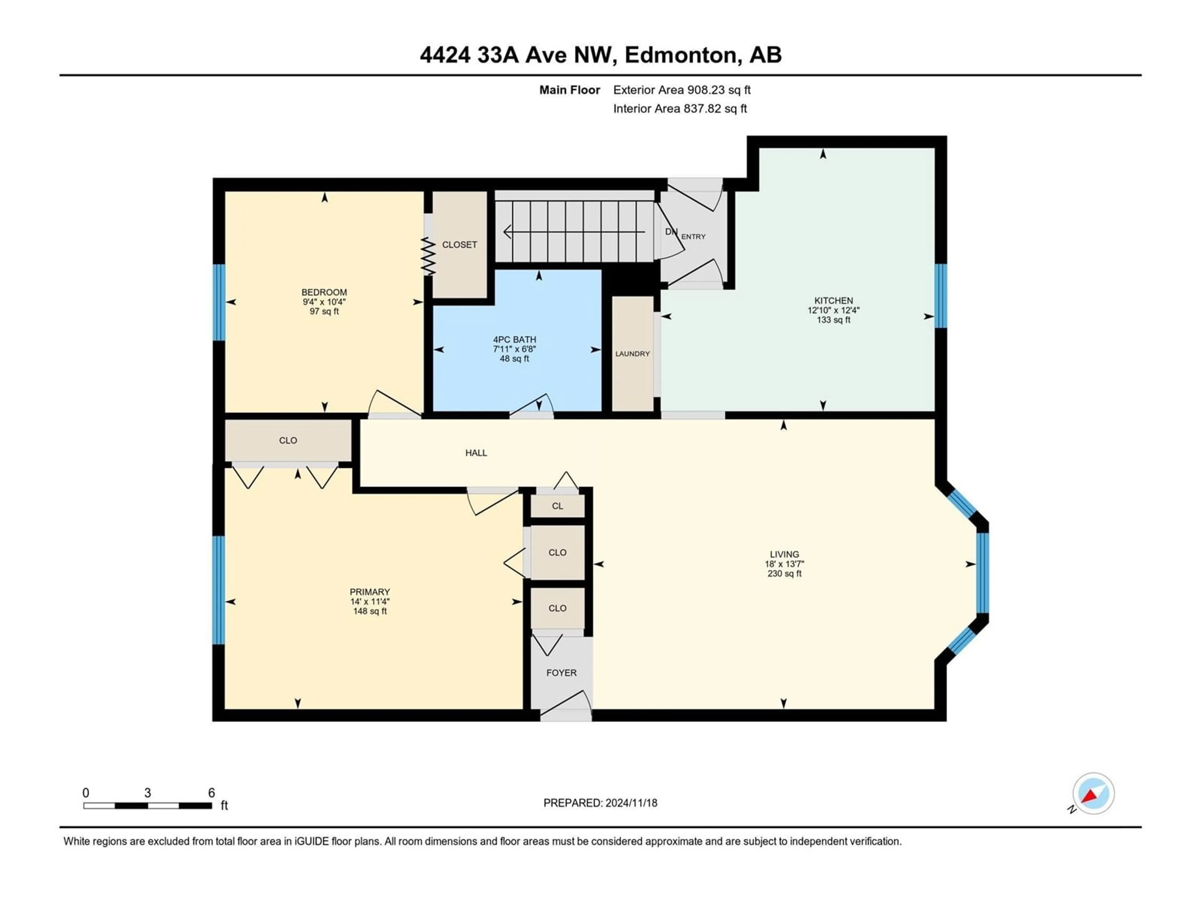 Floor plan for 4424 33A AV NW, Edmonton Alberta T6L4X3