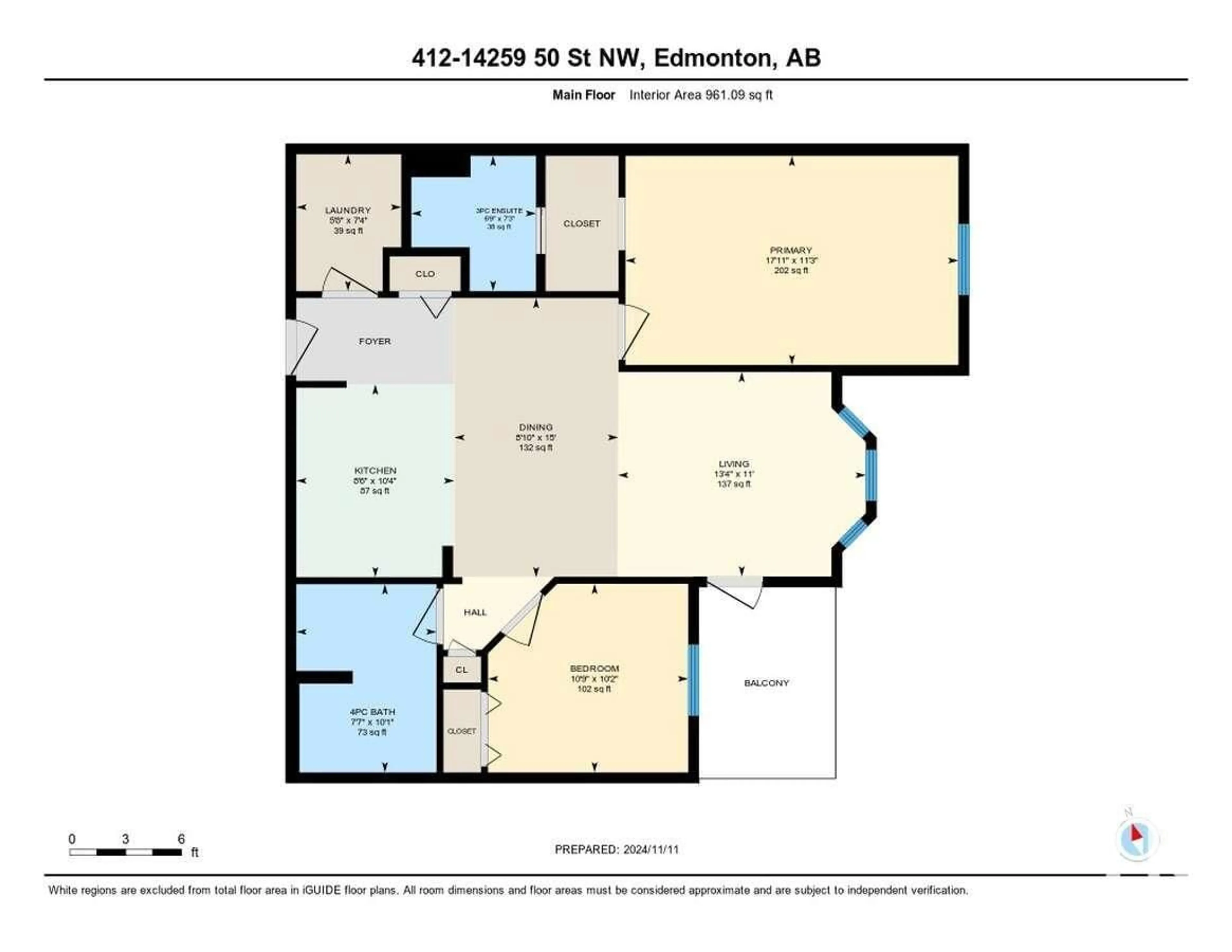 Floor plan for #412 14259 50 ST NW, Edmonton Alberta T5G1R2