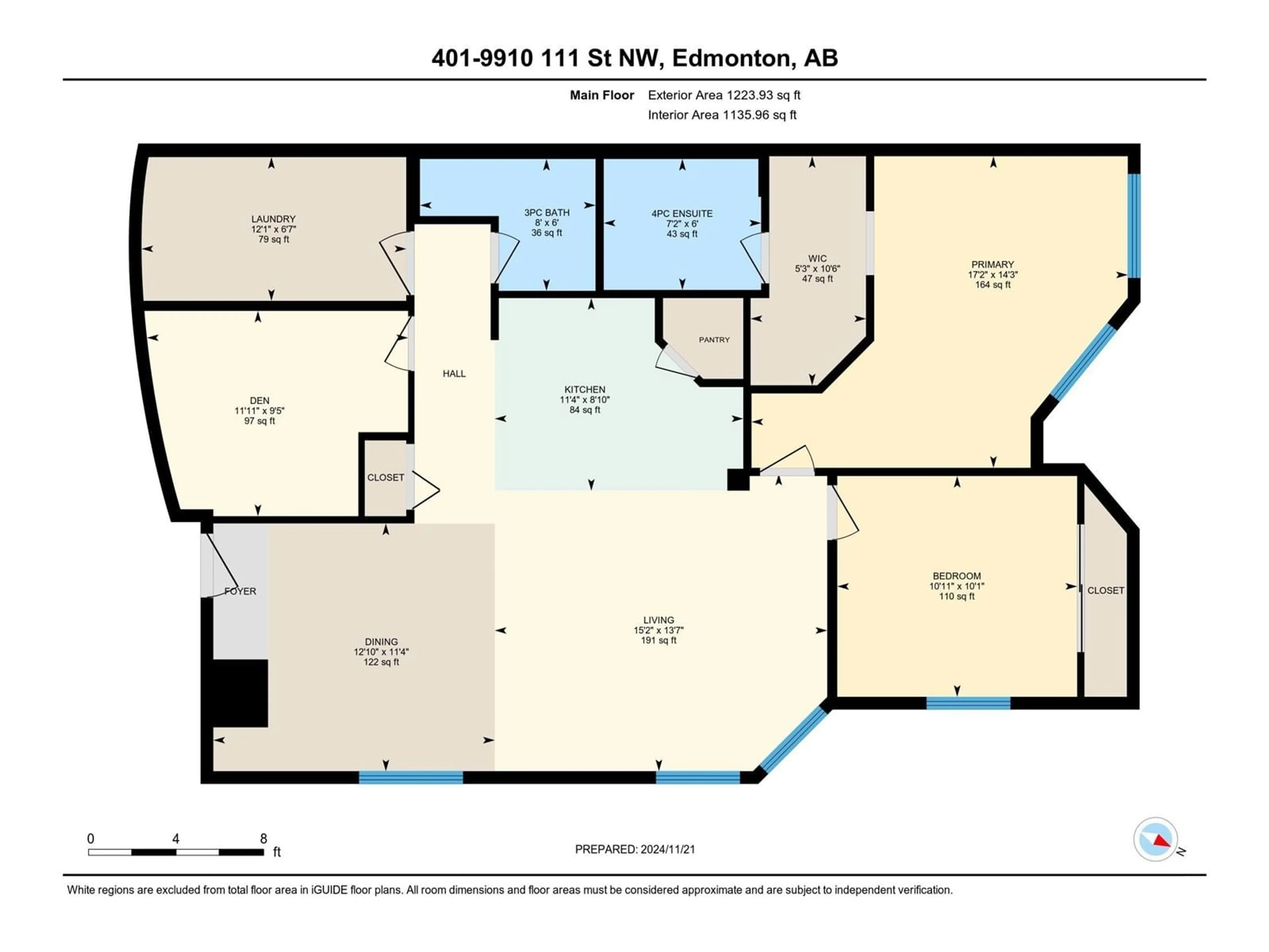 Floor plan for #401 9910 111 ST NW NW, Edmonton Alberta T5K1K2