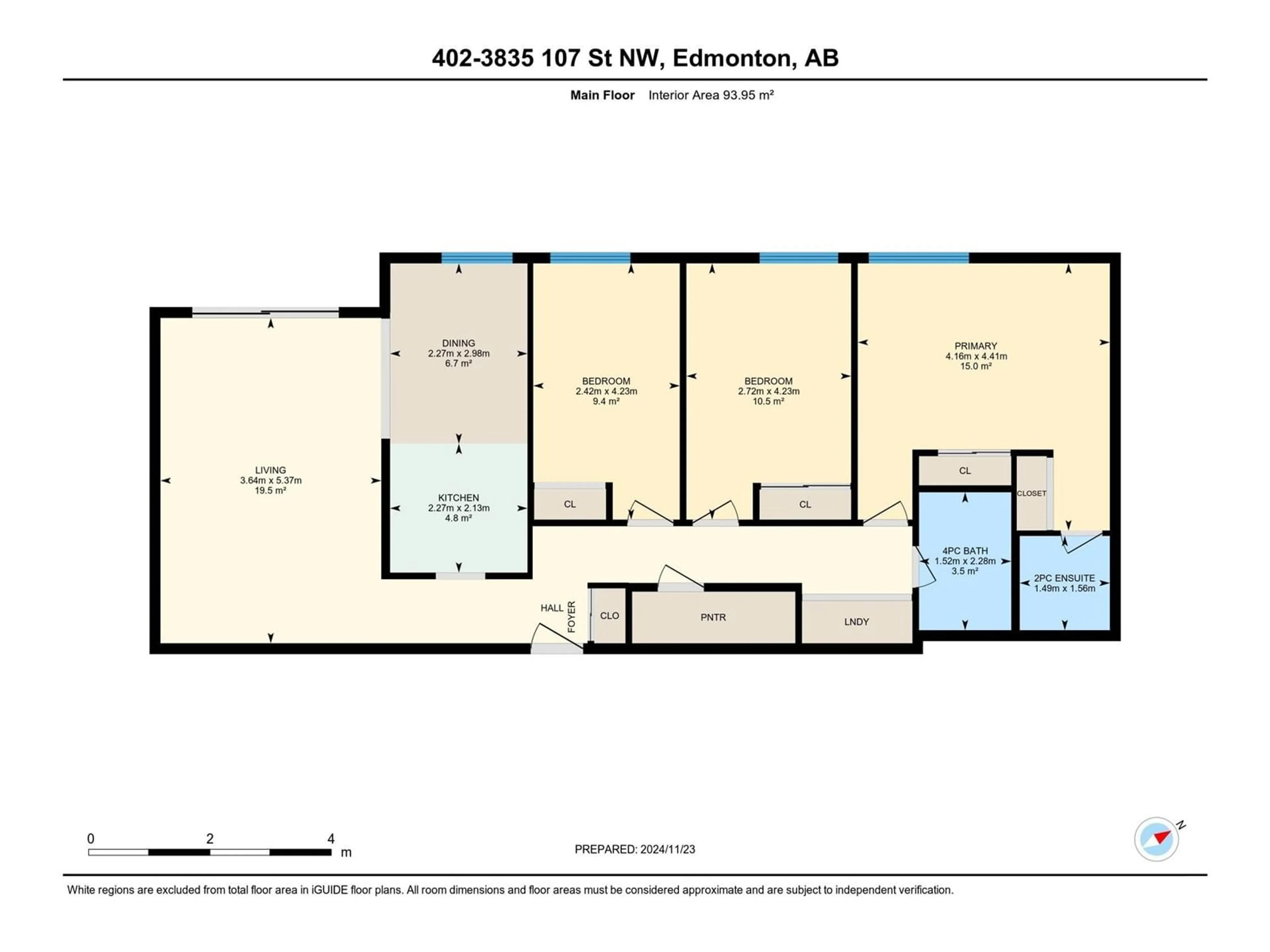 Floor plan for #402 3835 107 ST NW, Edmonton Alberta T6N2N7