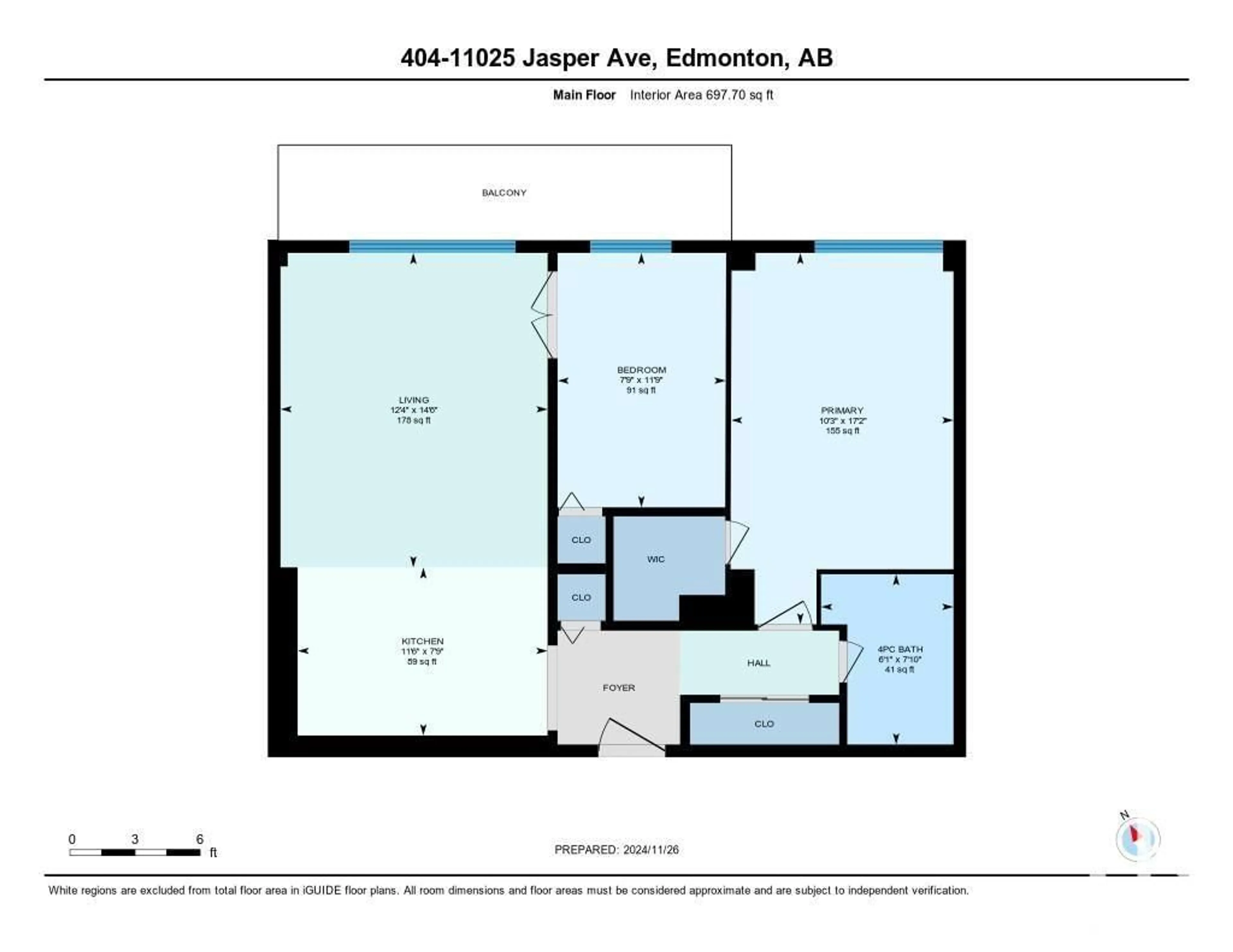 Floor plan for #404 11025 JASPER AV NW, Edmonton Alberta T5K0K7