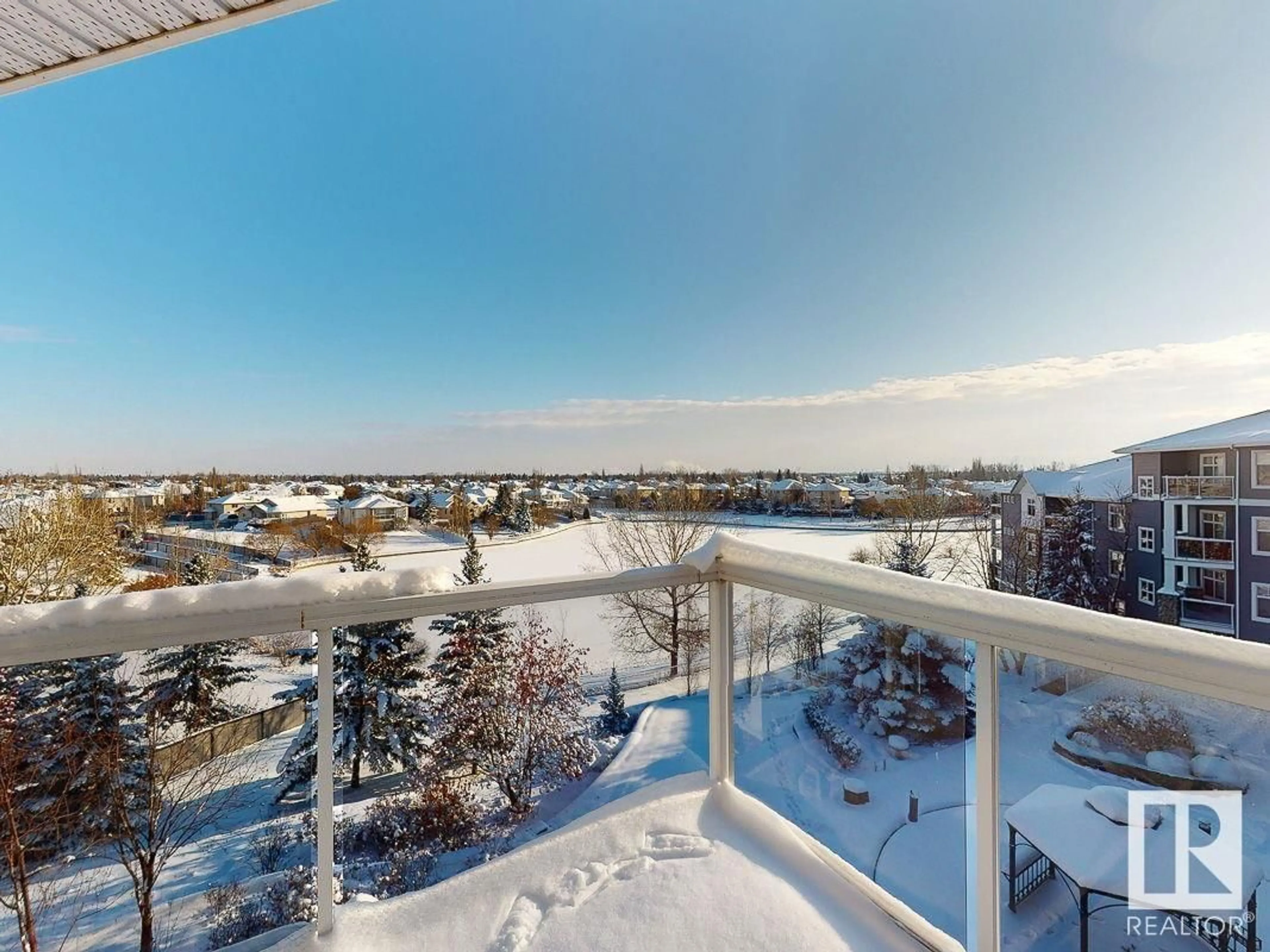 Balcony in the apartment, the view of lake or river for #418 16035 132 ST NW, Edmonton Alberta T6V0B4