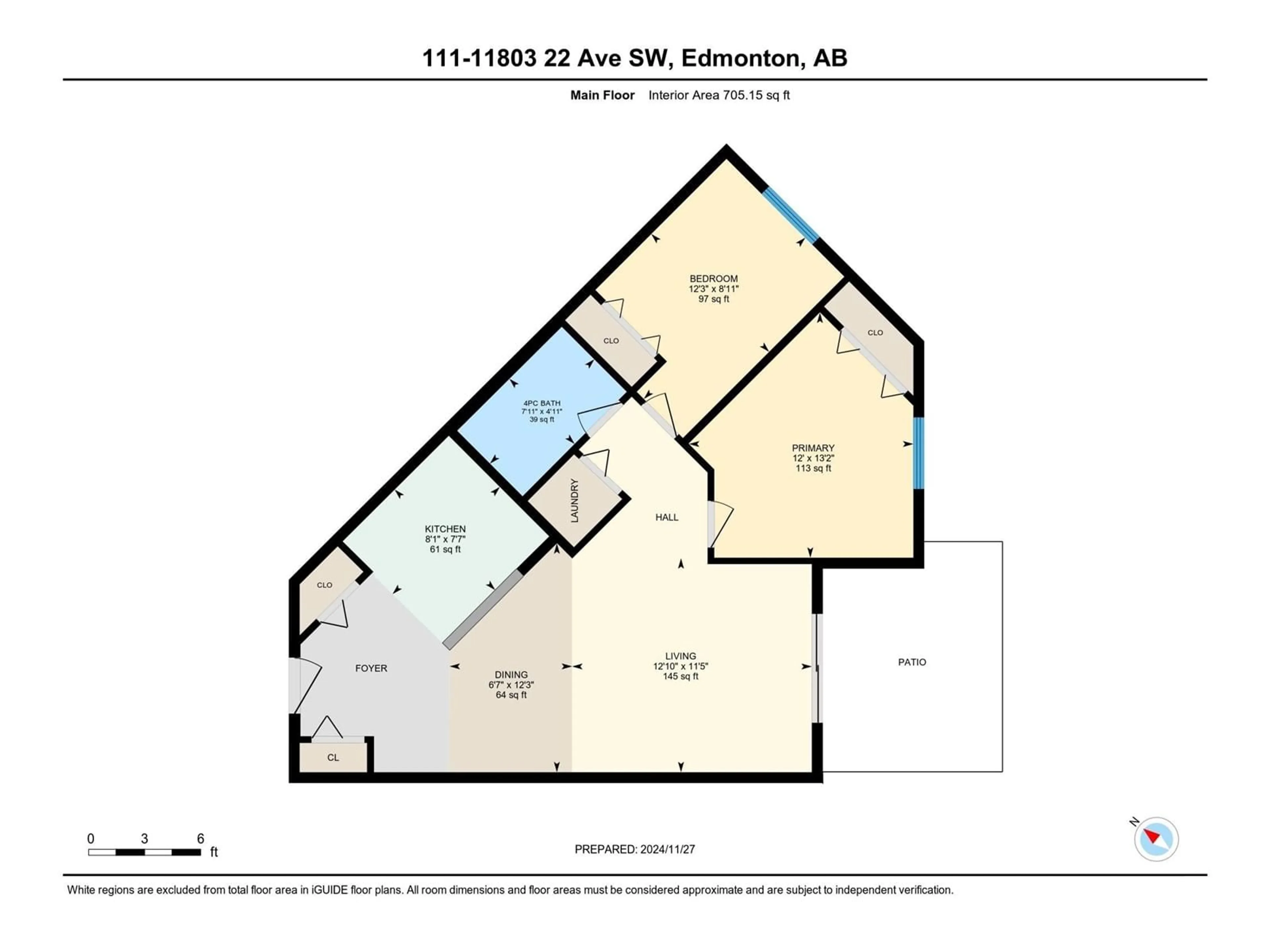 Floor plan for #111 11803 22 AV SW, Edmonton Alberta T6W2R9