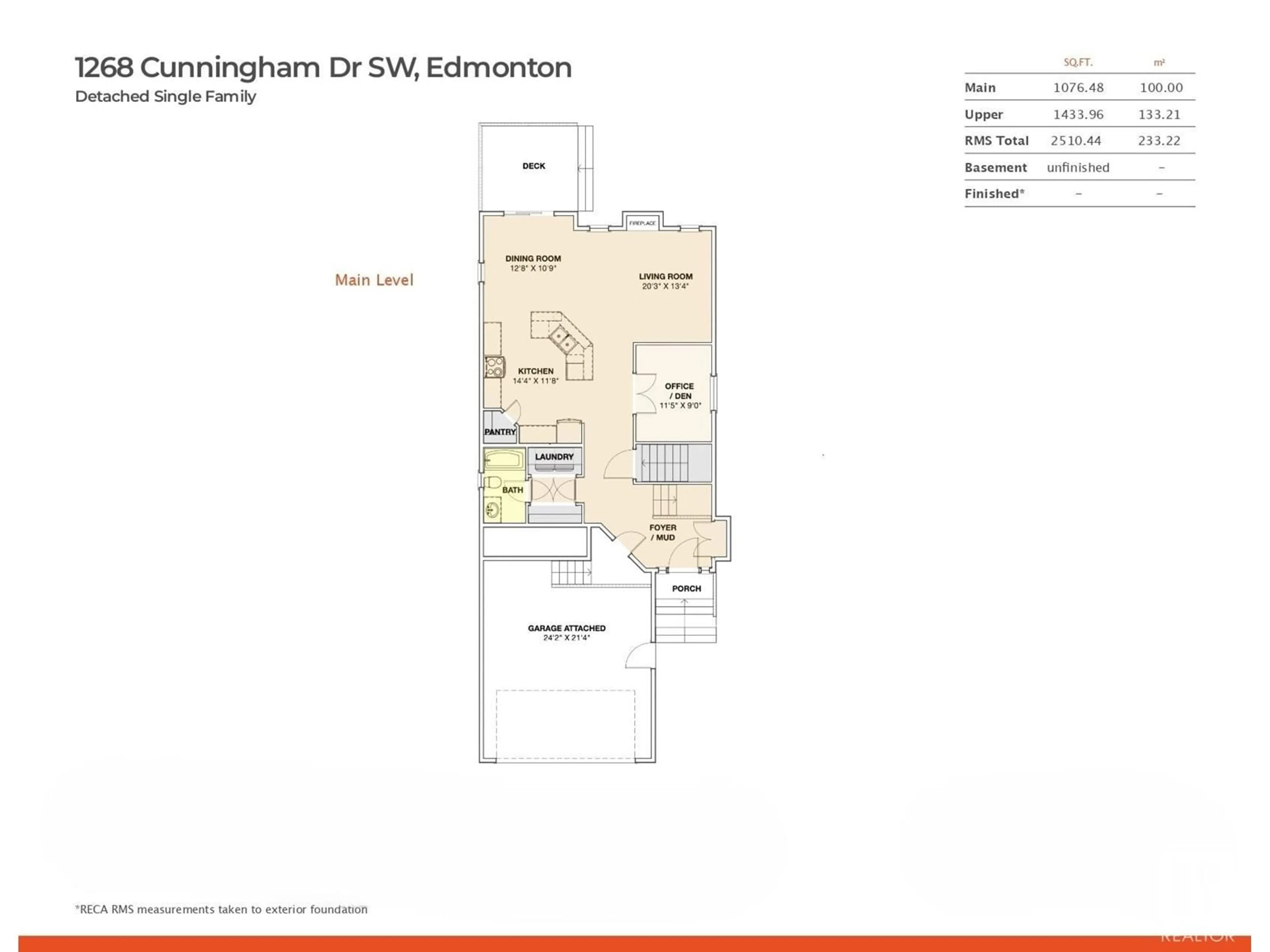 Floor plan for 1268 CUNNINGHAM DR SW, Edmonton Alberta T6W0R7