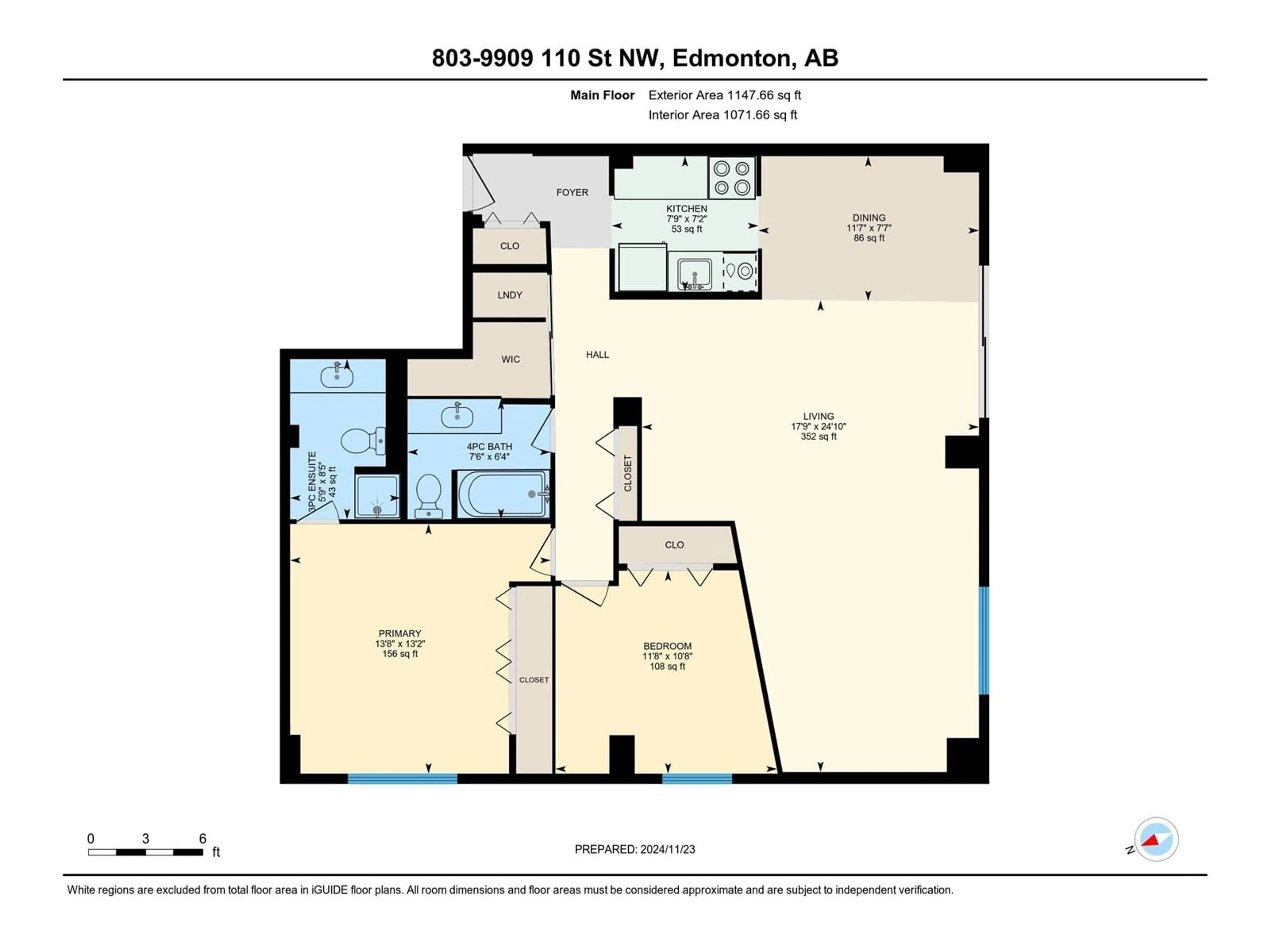 Floor plan for #803 9909 110 ST NW, Edmonton Alberta T5J2R4