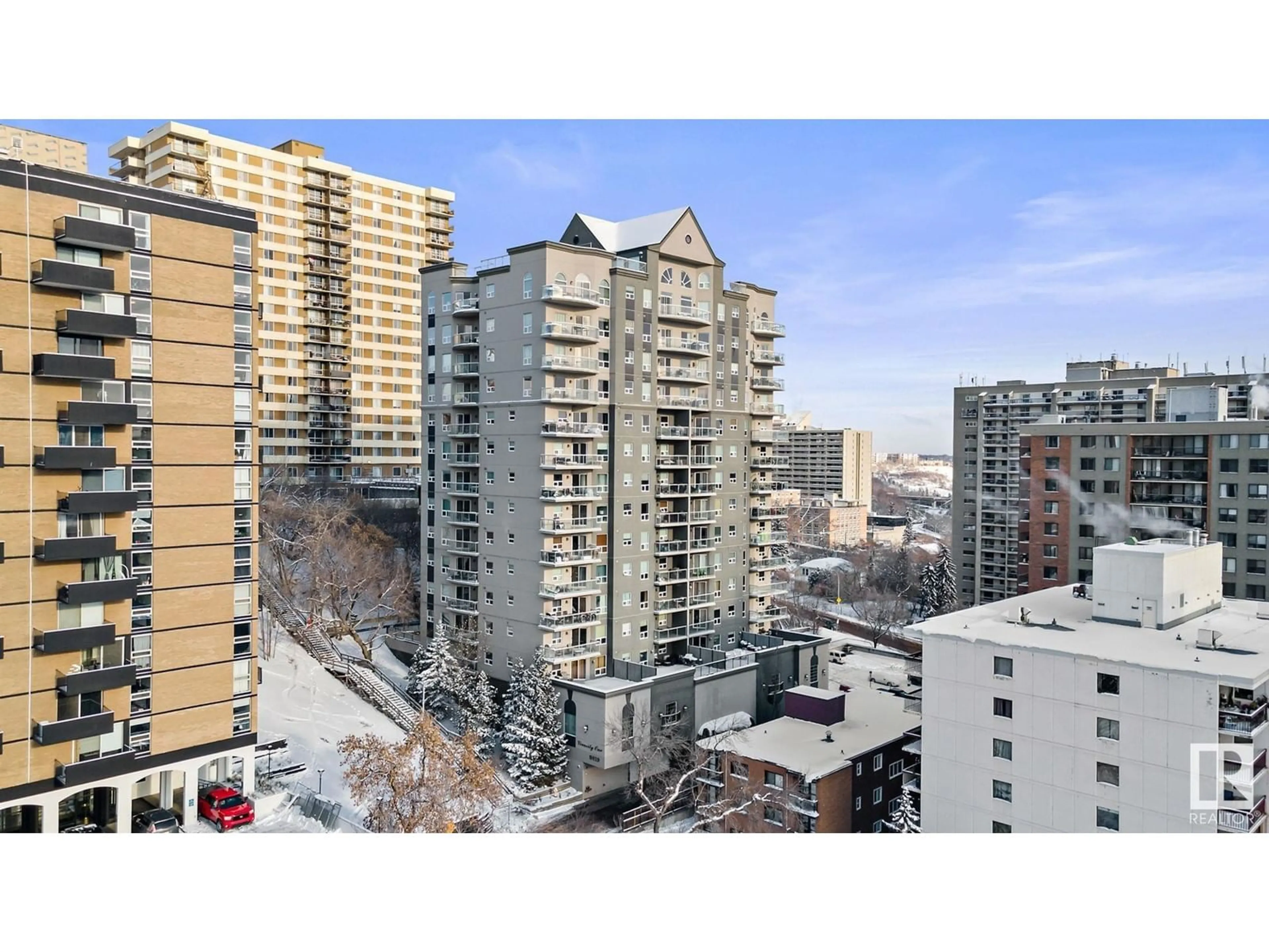 A pic from exterior of the house or condo, the view of city buildings for #1104 9819 104 Street NW, Edmonton Alberta T5K0Y8