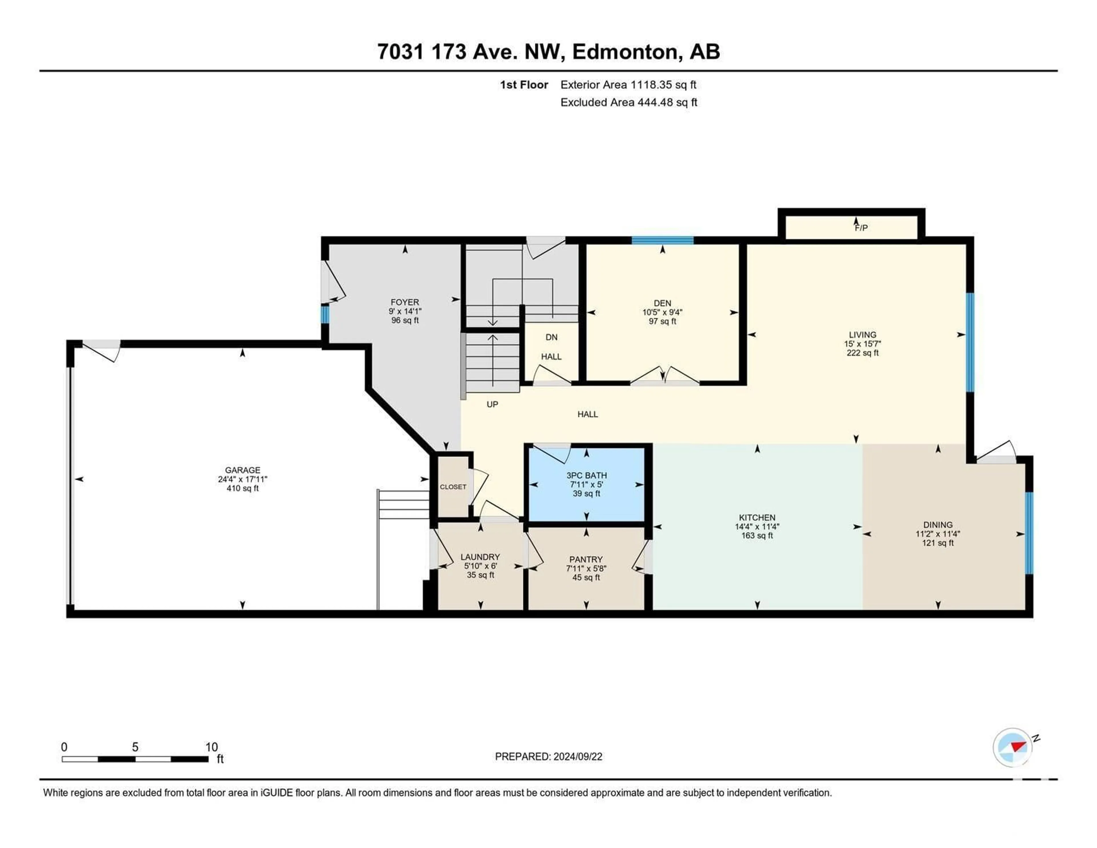 Floor plan for 7031 173 AV NW, Edmonton Alberta T5Z0M9