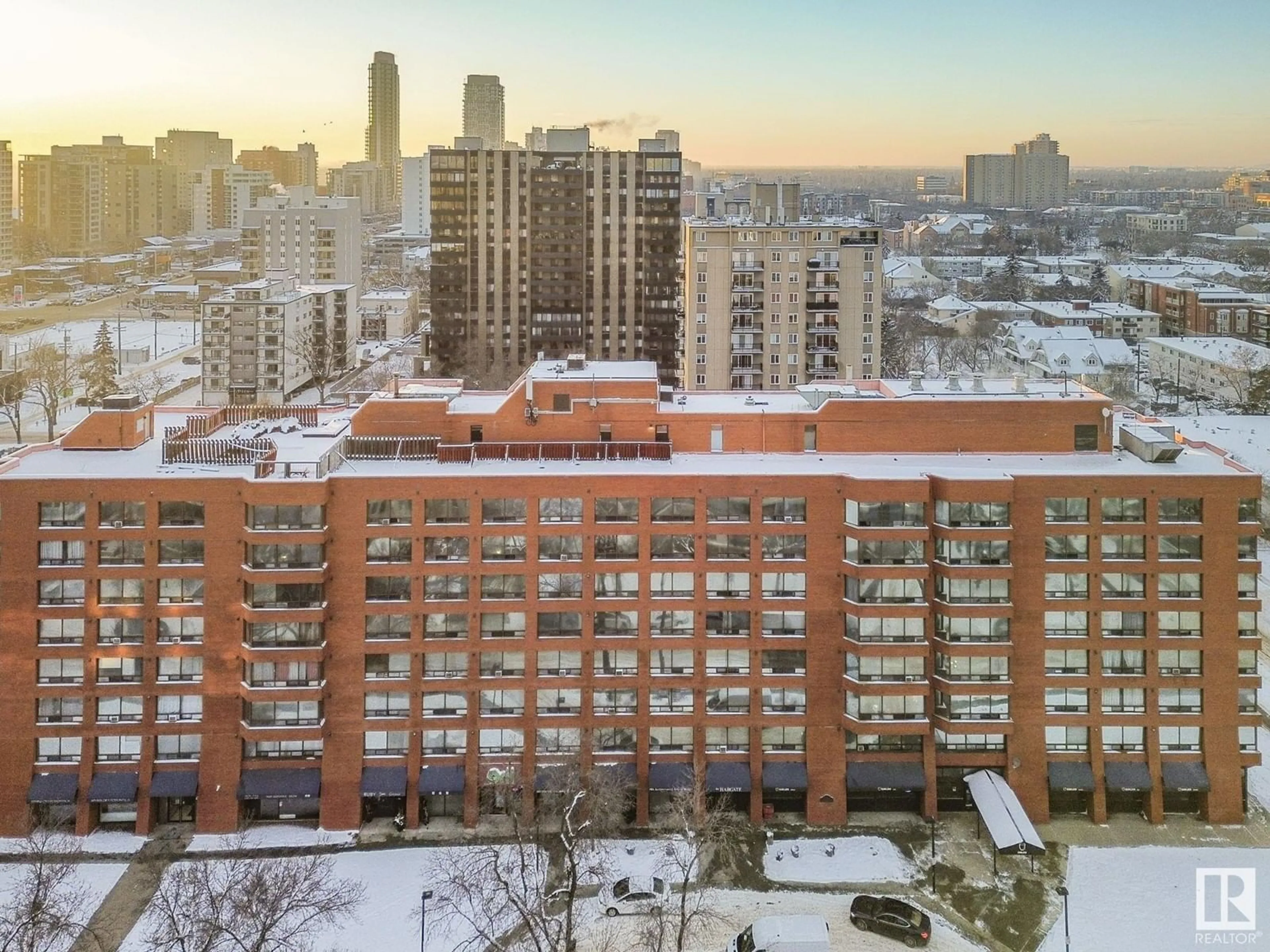 A pic from exterior of the house or condo, the view of city buildings for #313 10160 114 ST NW, Edmonton Alberta T5K2L2