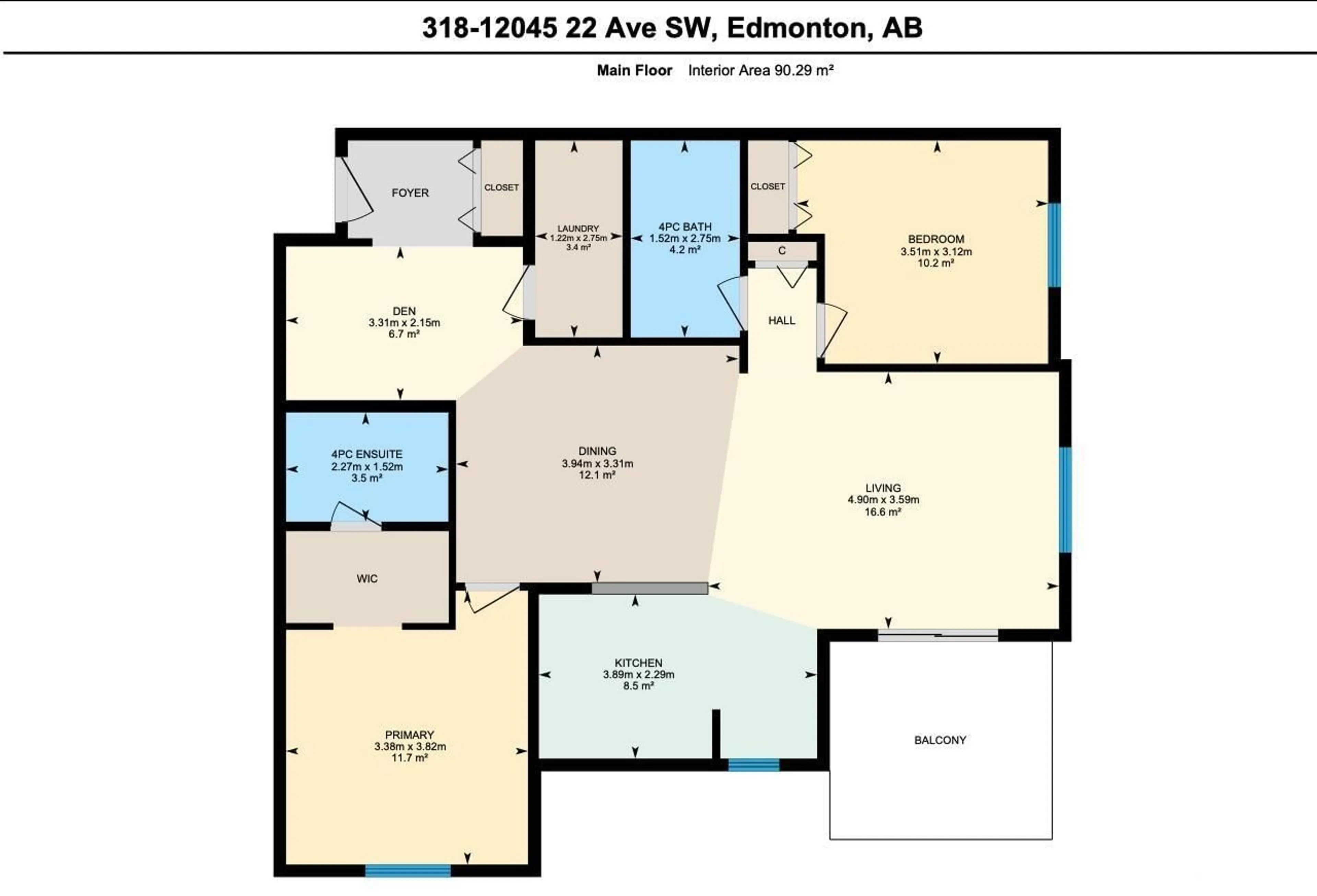 Floor plan for #318 12045 22 AV SW, Edmonton Alberta T6W2Y2